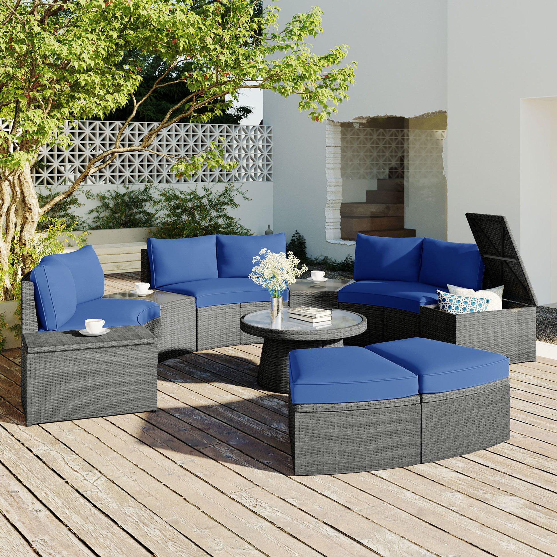 10 Piece Outdoor Sectional Half Round Patio Rattan Sofa Set - Best Buy Furniture
