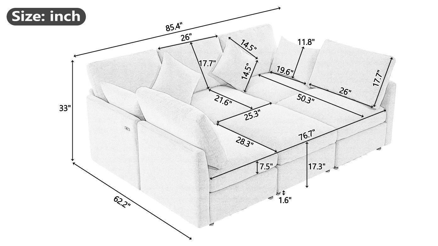 Sectional Sofa Modular Sofa U - Shaped Sofa Couch Sofa Bed L - Shaped Sofa With A Movable Ottoman And Two USB Ports For Living Room - Best Buy Furniture