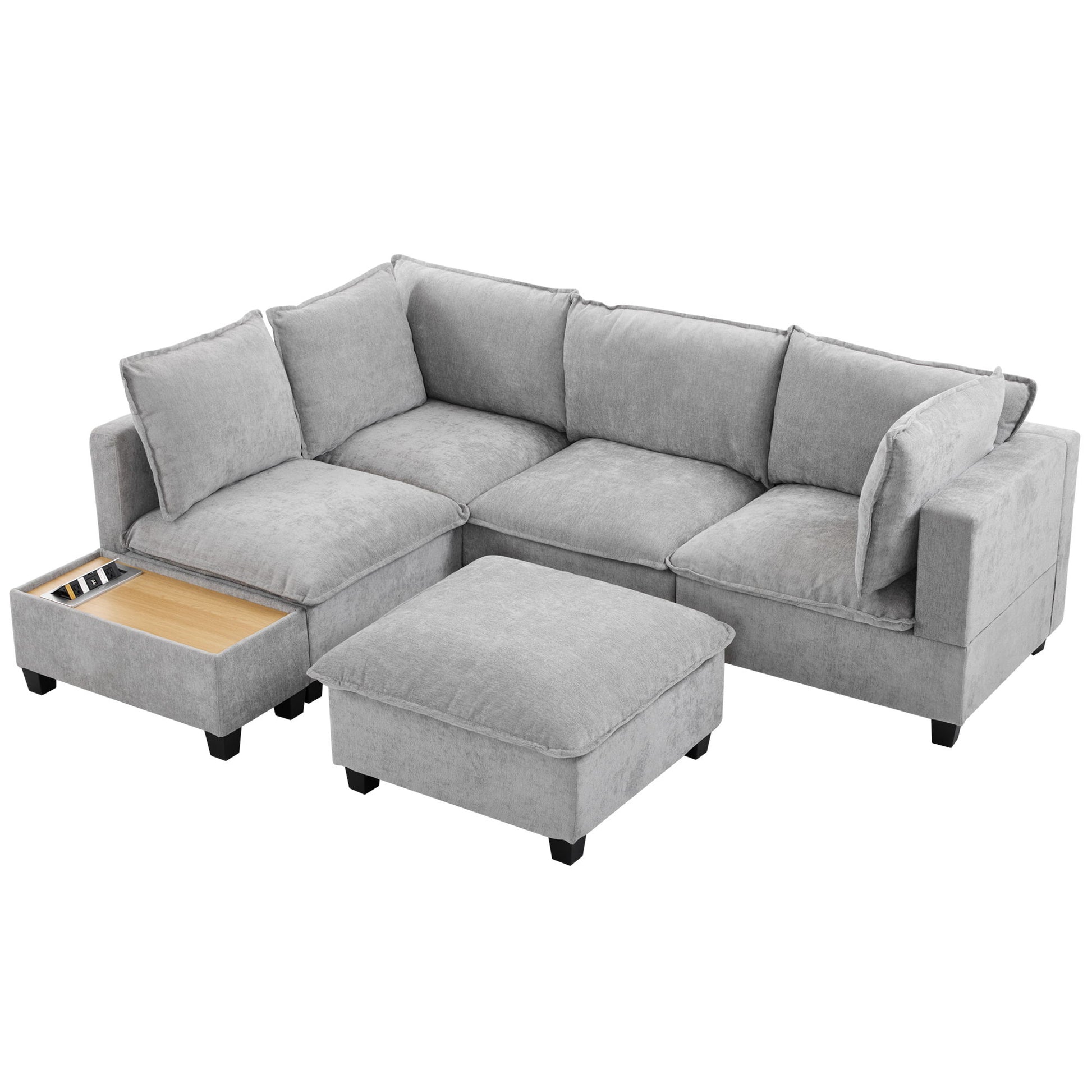 U-Shaped Sectional Modular Sofa With A Movable Ottoman, A Coffee Table With Hidden Charging Devices For Living Room - Best Buy Furniture