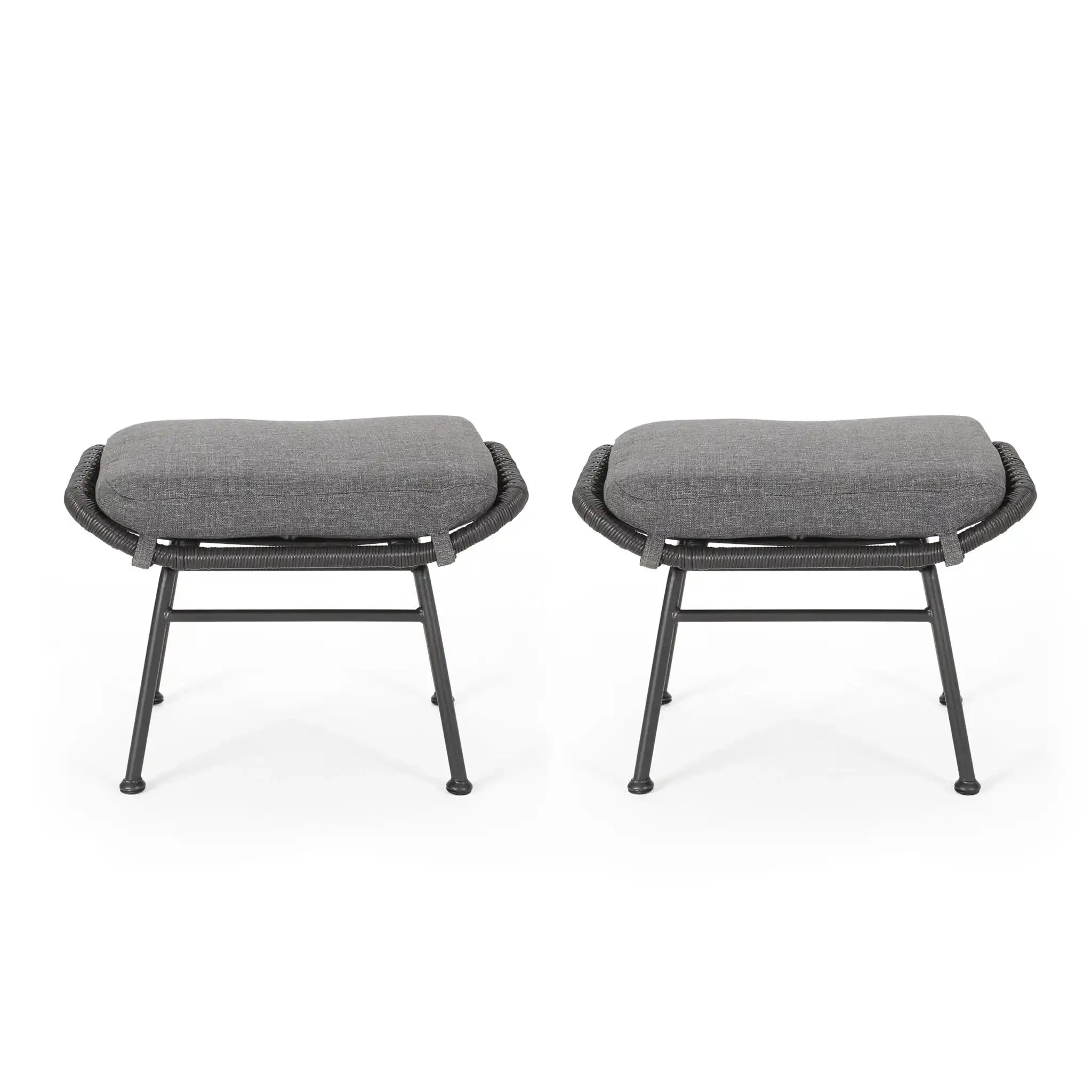 Outdoor Modern Boho Wicker Ottoman With Cushions (Set of 2) - Best Buy Furniture