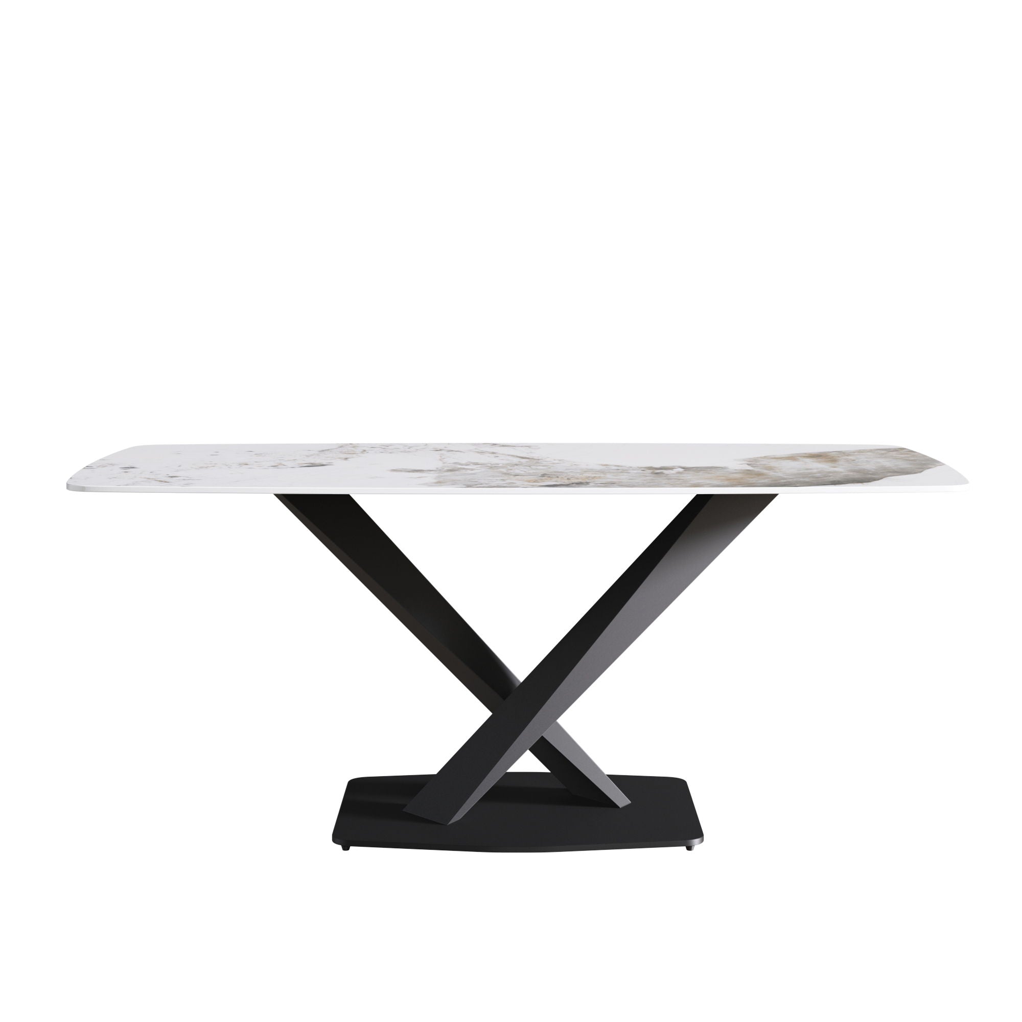 Modern Artificial Stone Pandora White Curved Metal Leg Dining Table, Can Accommodate 6-8 People - Antique White - Best Buy Furniture