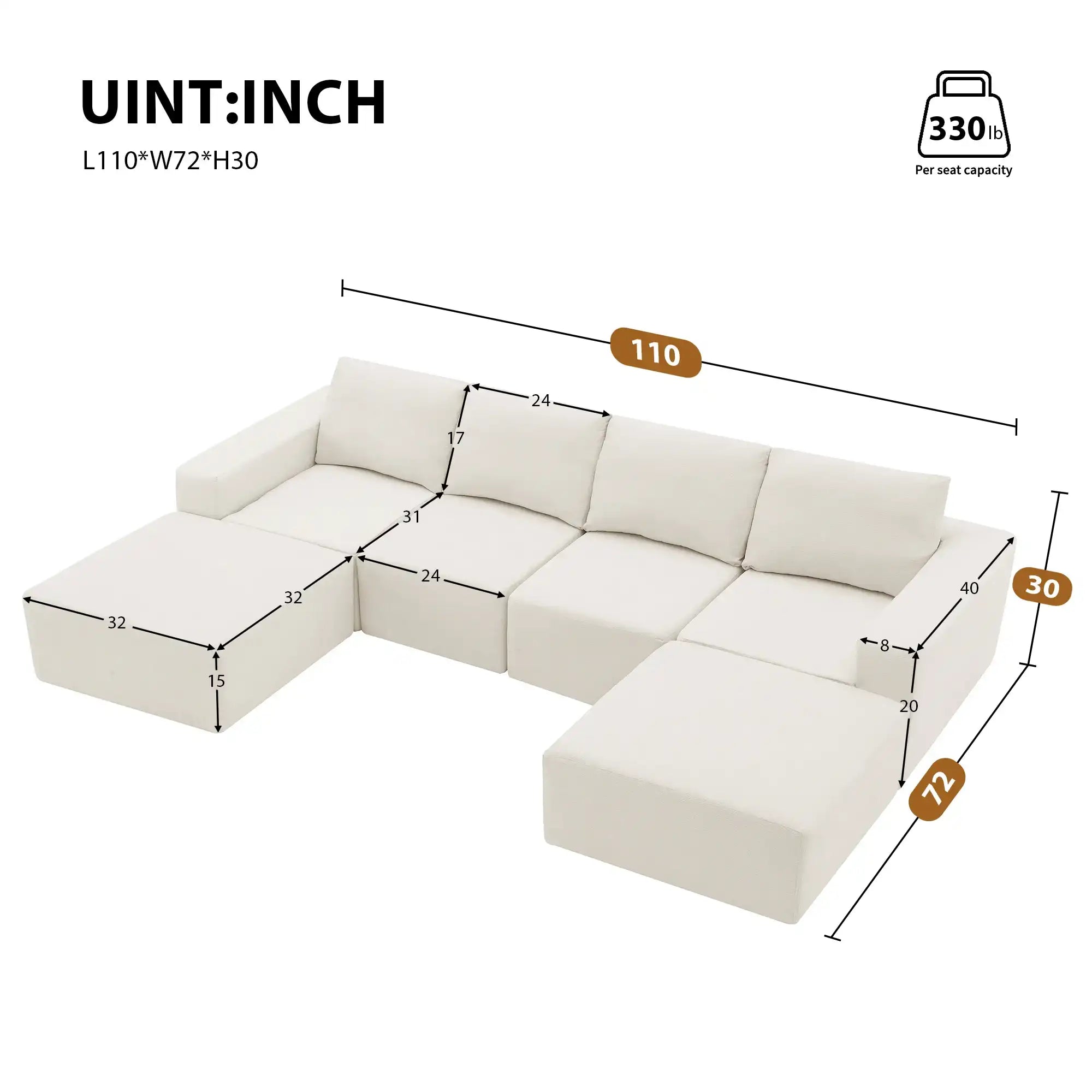 Luxury Cloud Modular U Shaped Sectional Sofa with Ottoman Compressed Foam - Best Buy Furniture