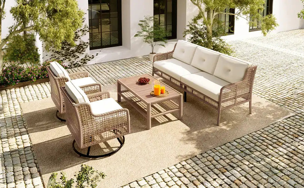 4 Piece Sectional Rattan Patio Furniture Set with Swivel Chairs - Best Buy Furniture