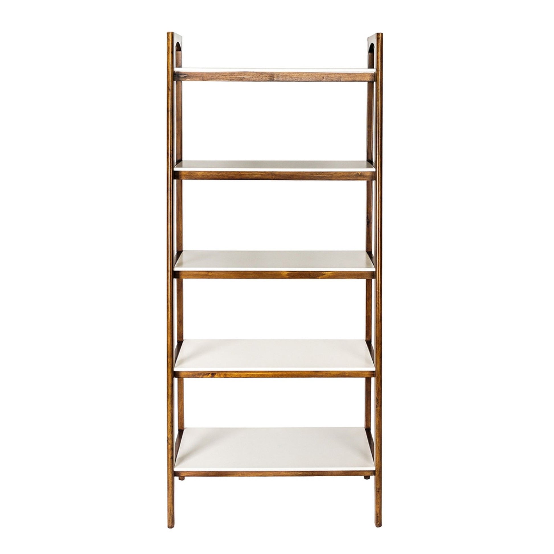 Mid - Century Design 5 Shelf Bookcase - Off White / Pecan - Best Buy Furniture