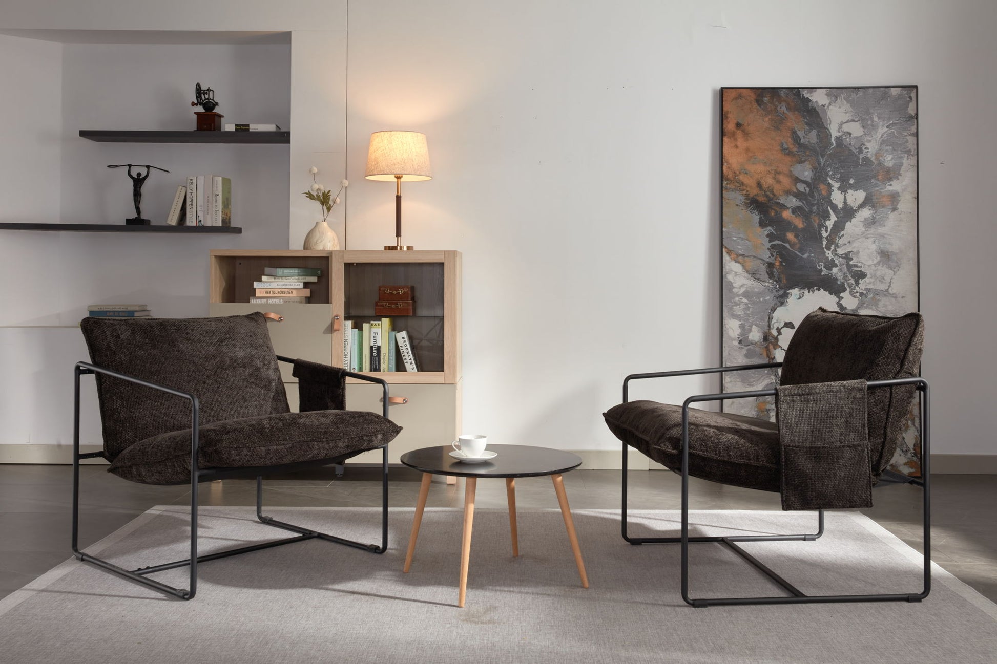 Upholstered Hanging Armchair With Arm Pocket Metal Frame (Set of 2), Crushed Foam Cushions And Skin-Friendly Braid For Living Room And Bedroom - Best Buy Furniture