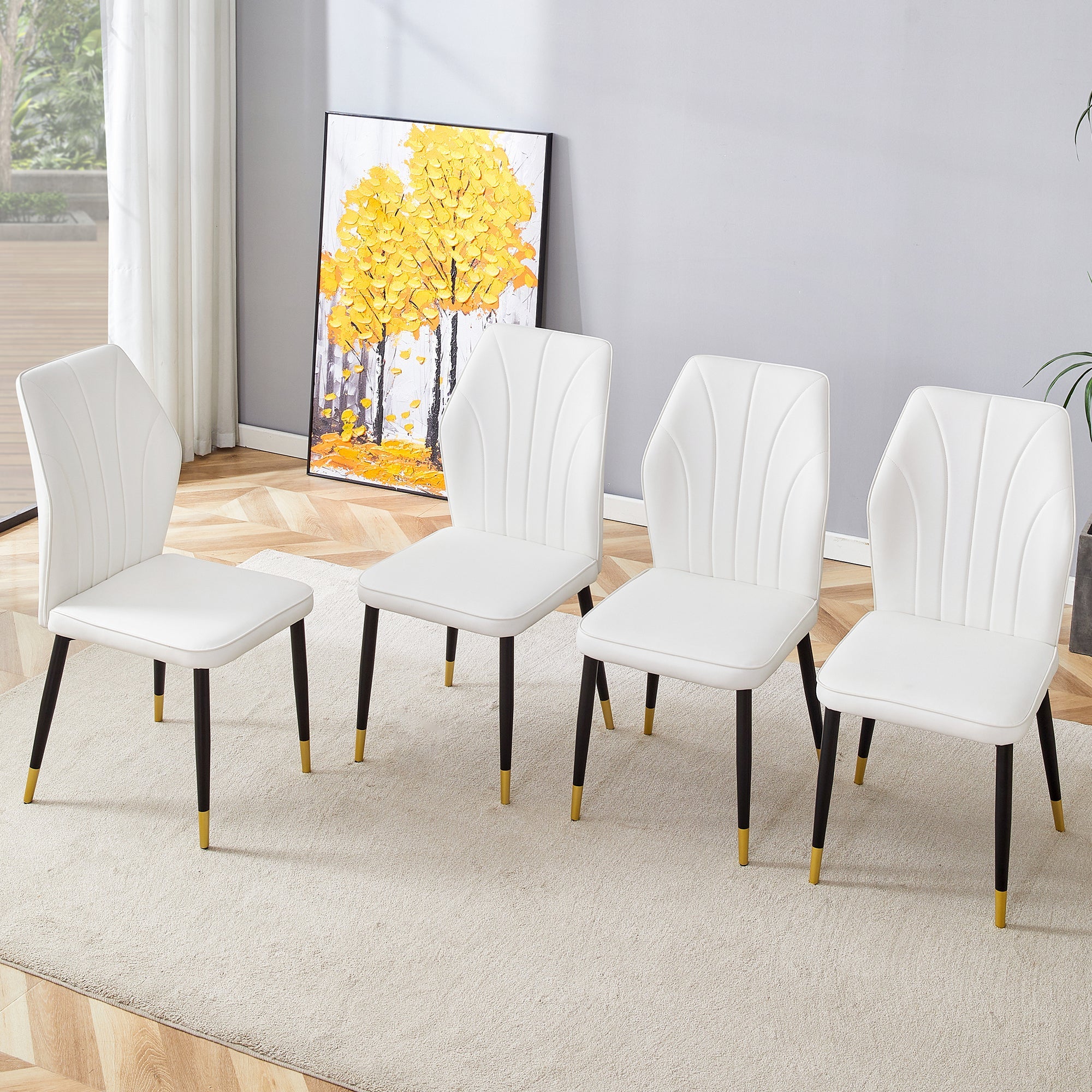 4 modern dining chairs with stylish PU patterned backrest and black metal legs - Best Buy Furniture