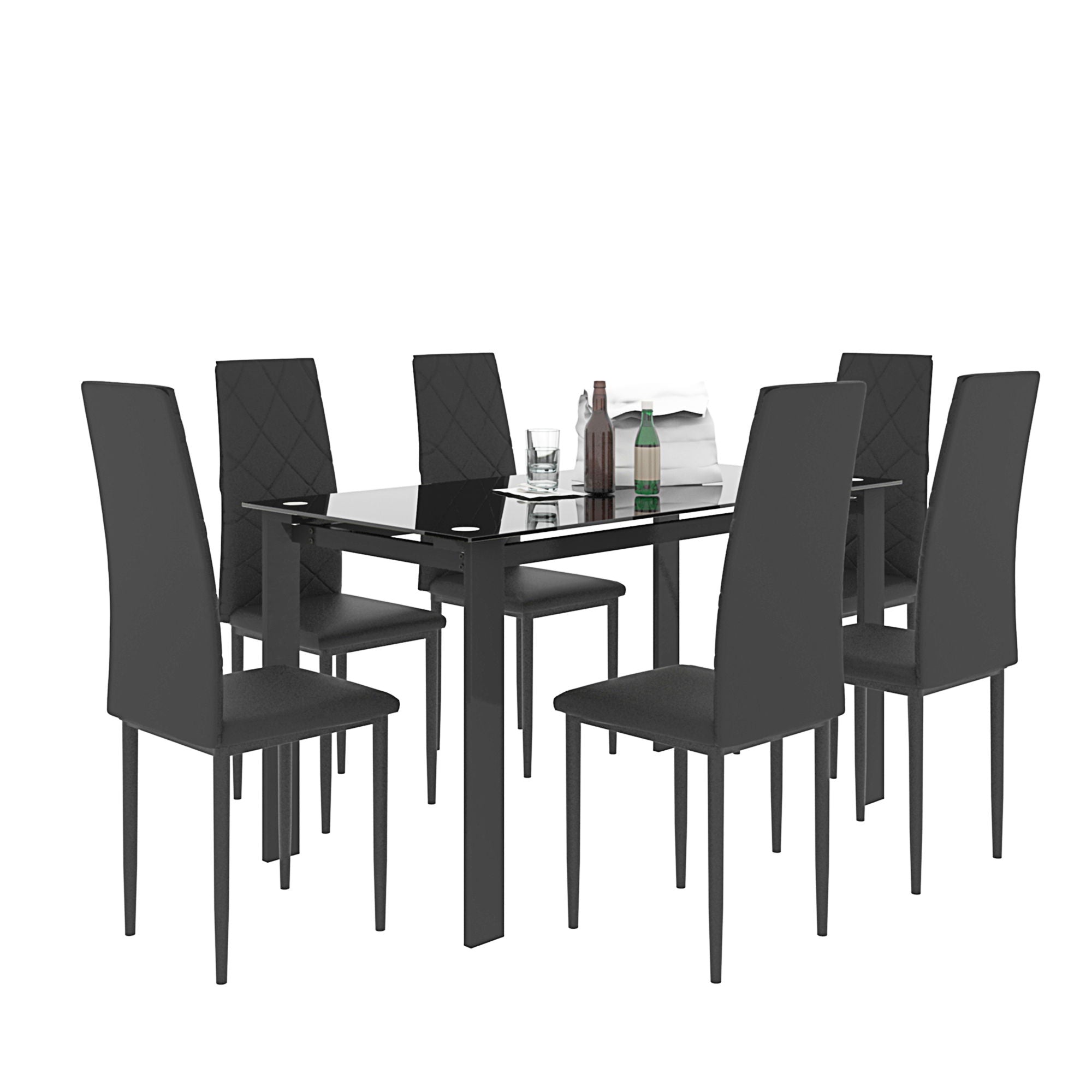 Modern 7 Piece Dining Table Set With Glass Top And Chairs - Black - Best Buy Furniture