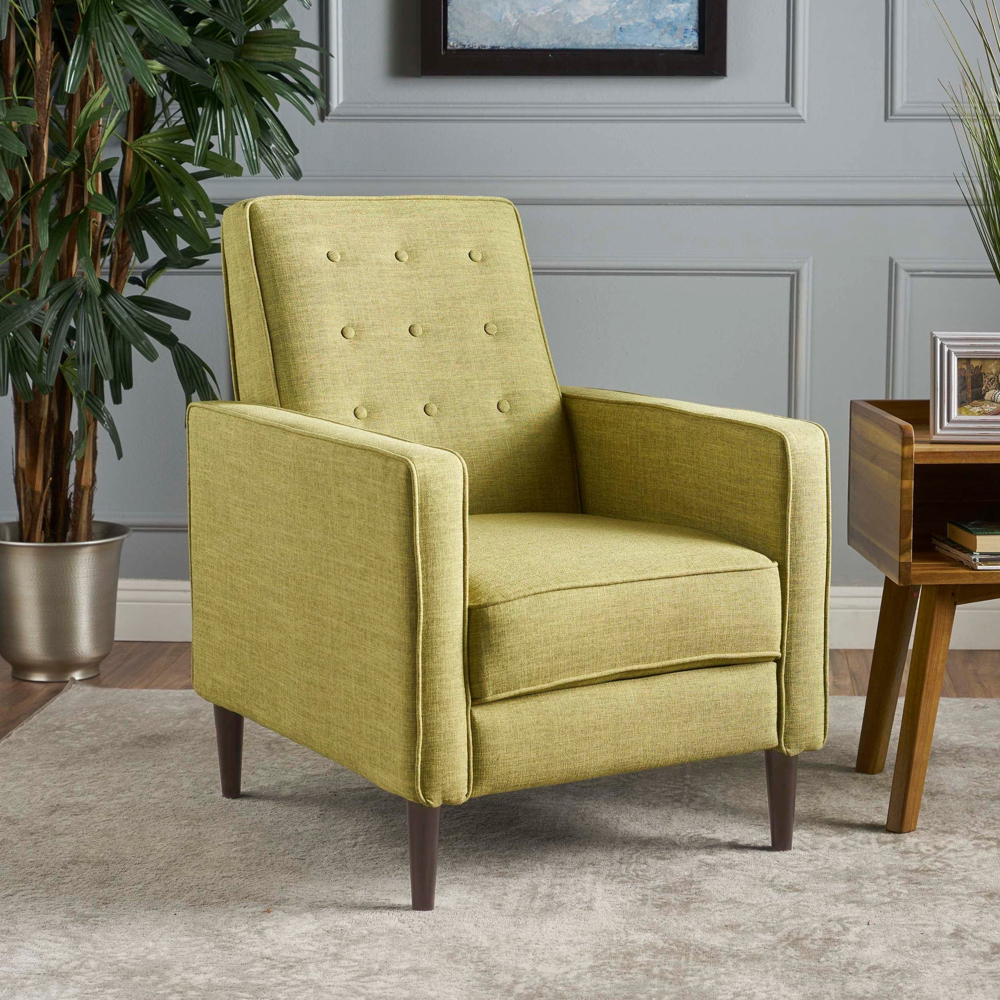 Mid-Century Modern Recliner With Button Tufted Waffle Stitch - Best Buy Furniture