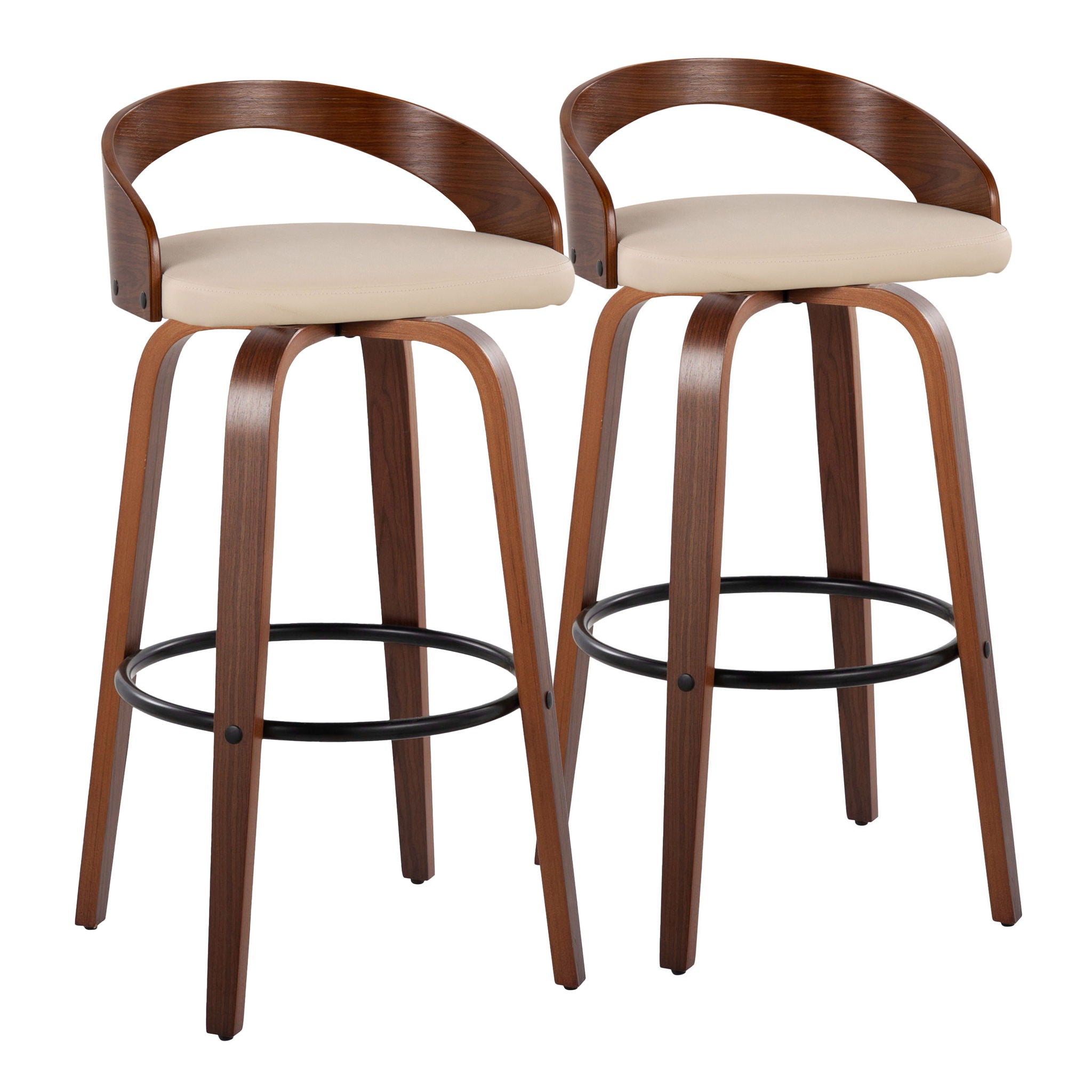 Grotto - Mid Century Modern Fixed Height Barstool & Swivel With Round Footrest (Set of 2) - Best Buy Furniture