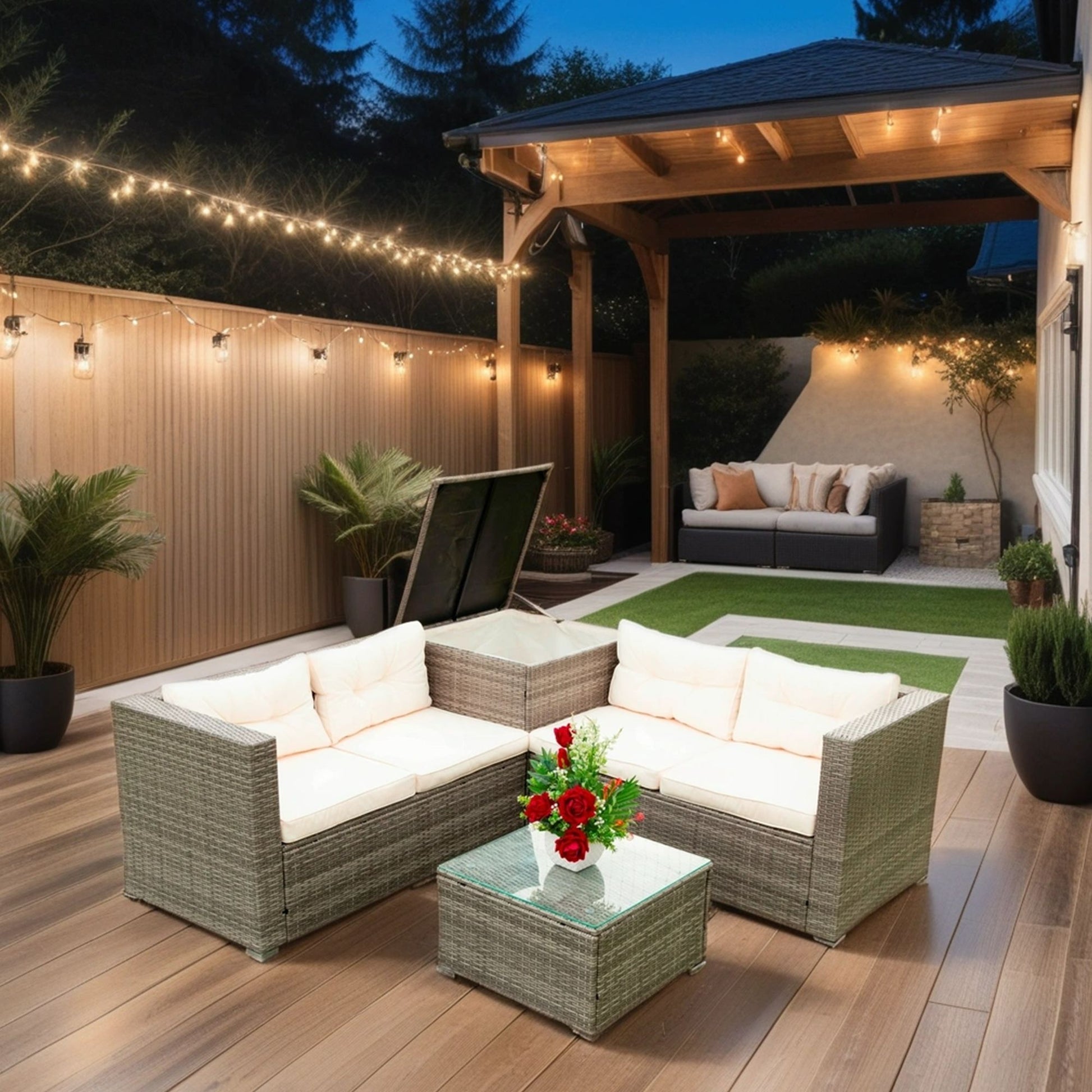4 Piece Patio Sectional Wicker Rattan Outdoor Furniture Sofa Set With Storage Box - Best Buy Furniture