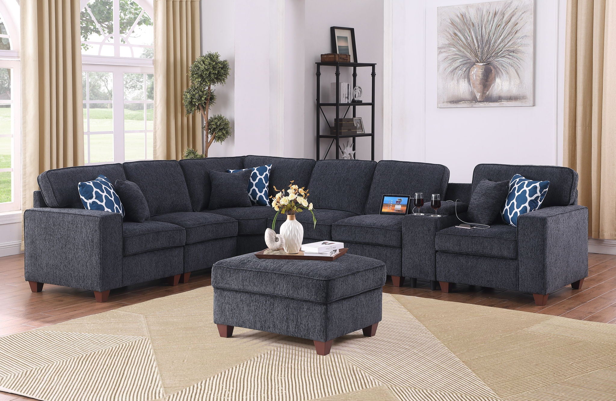 Gina - Sectional Sofa With Ottoman - Black - Best Buy Furniture