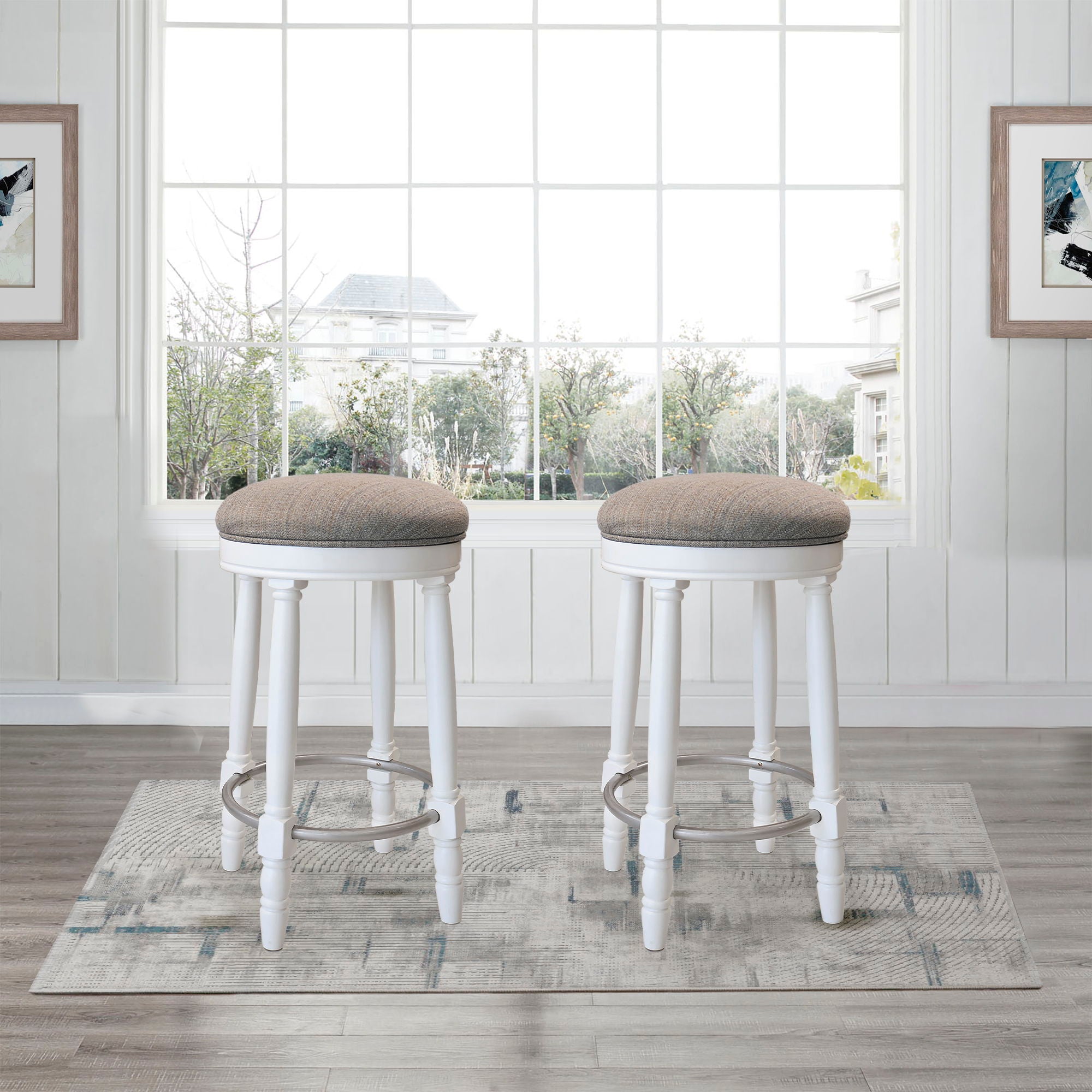 360° Swivel Wooden Barstools With Upholstered Seat, Counter Height (Set of 2) - Best Buy Furniture