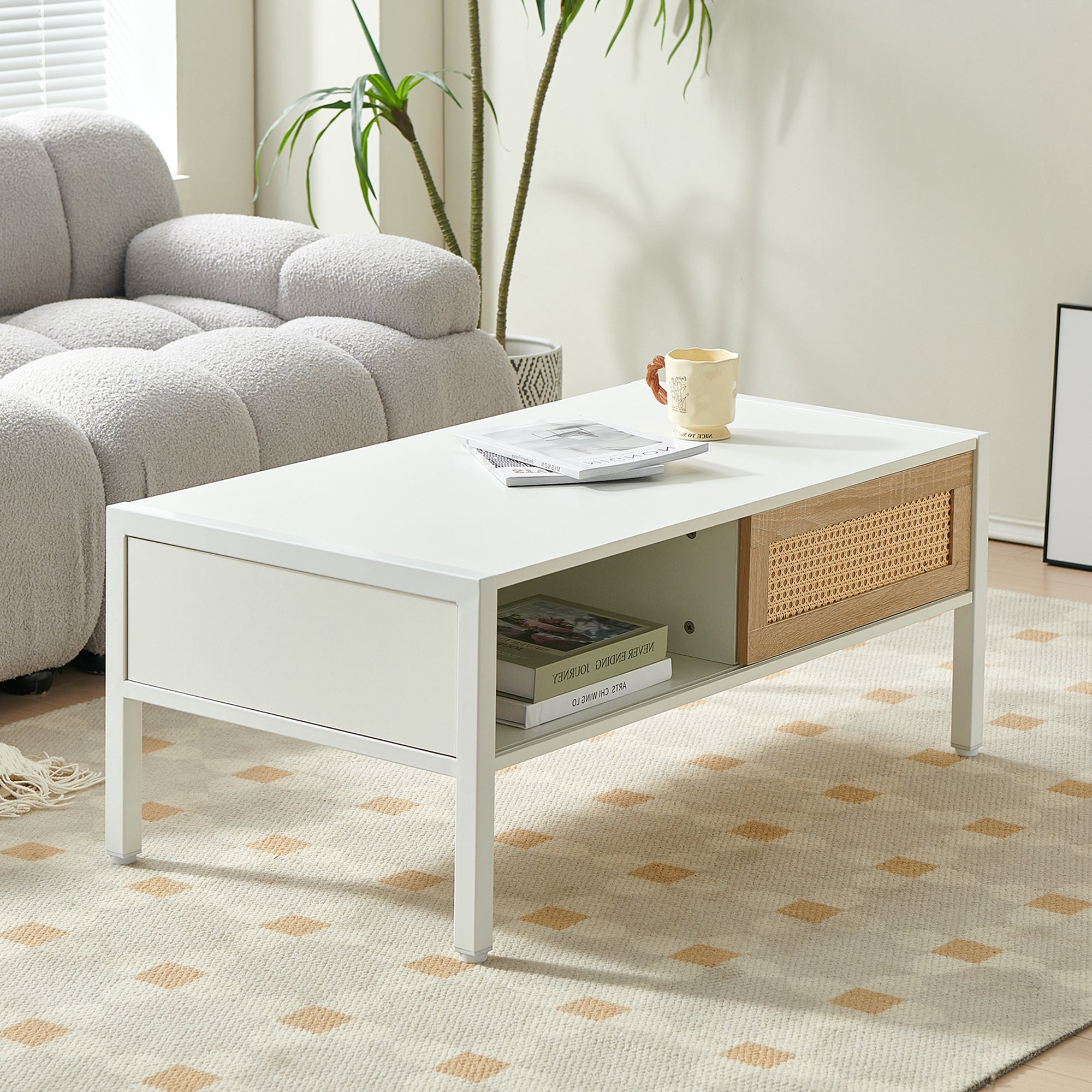 Modern Rattan Coffee Table with Sliding Door, 40.16 inches - Best Buy Furniture