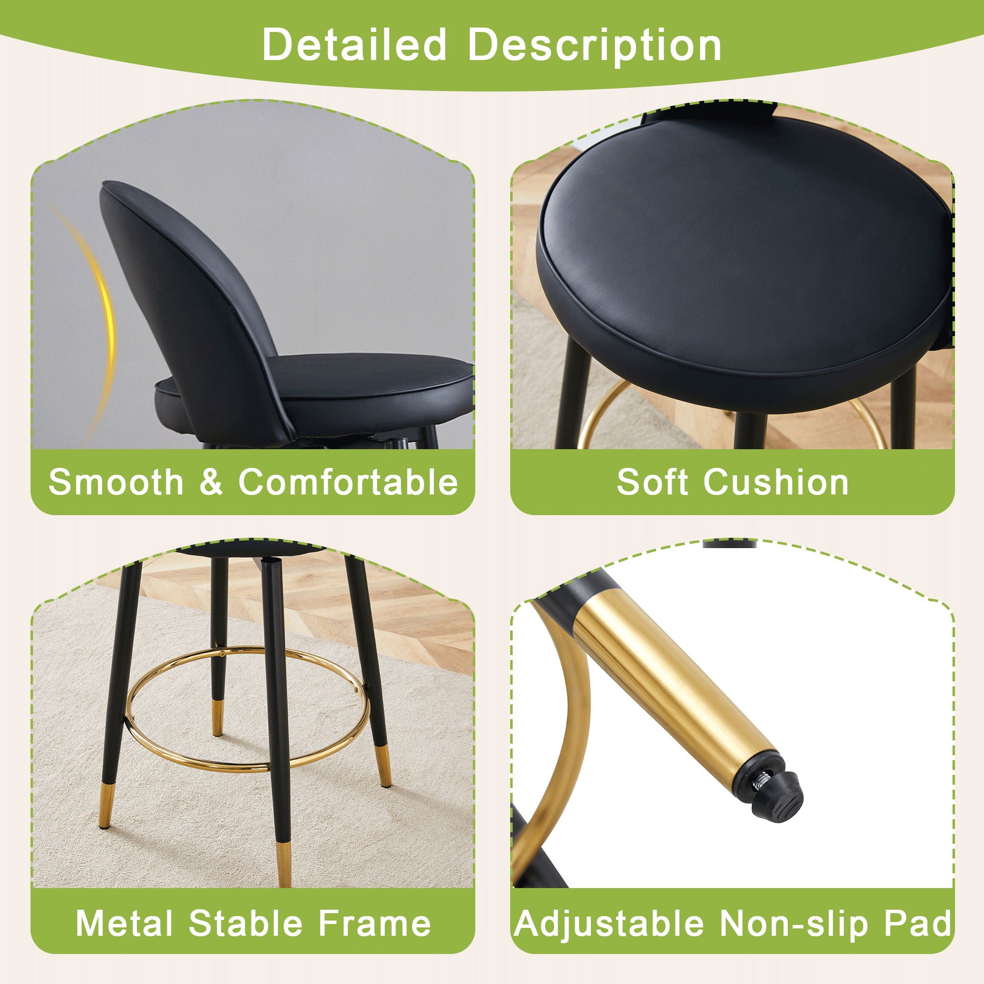 Modern Upholstered 360° Rotatable Bar Chair With Metal Legs For Dining Room (Set of 2) - Best Buy Furniture