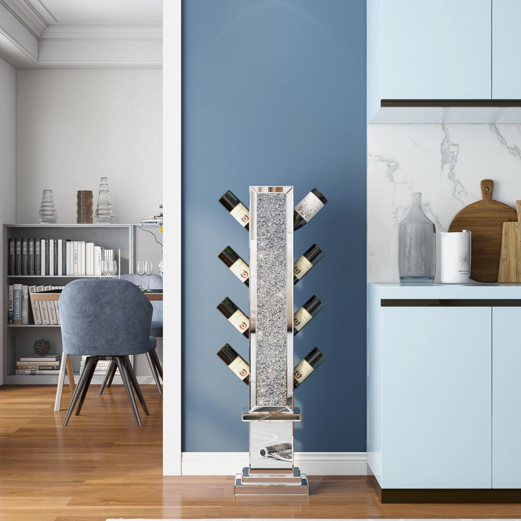 Crushed Diamond Floating Mirrored Wine Bottle Holder - Silver - Best Buy Furniture