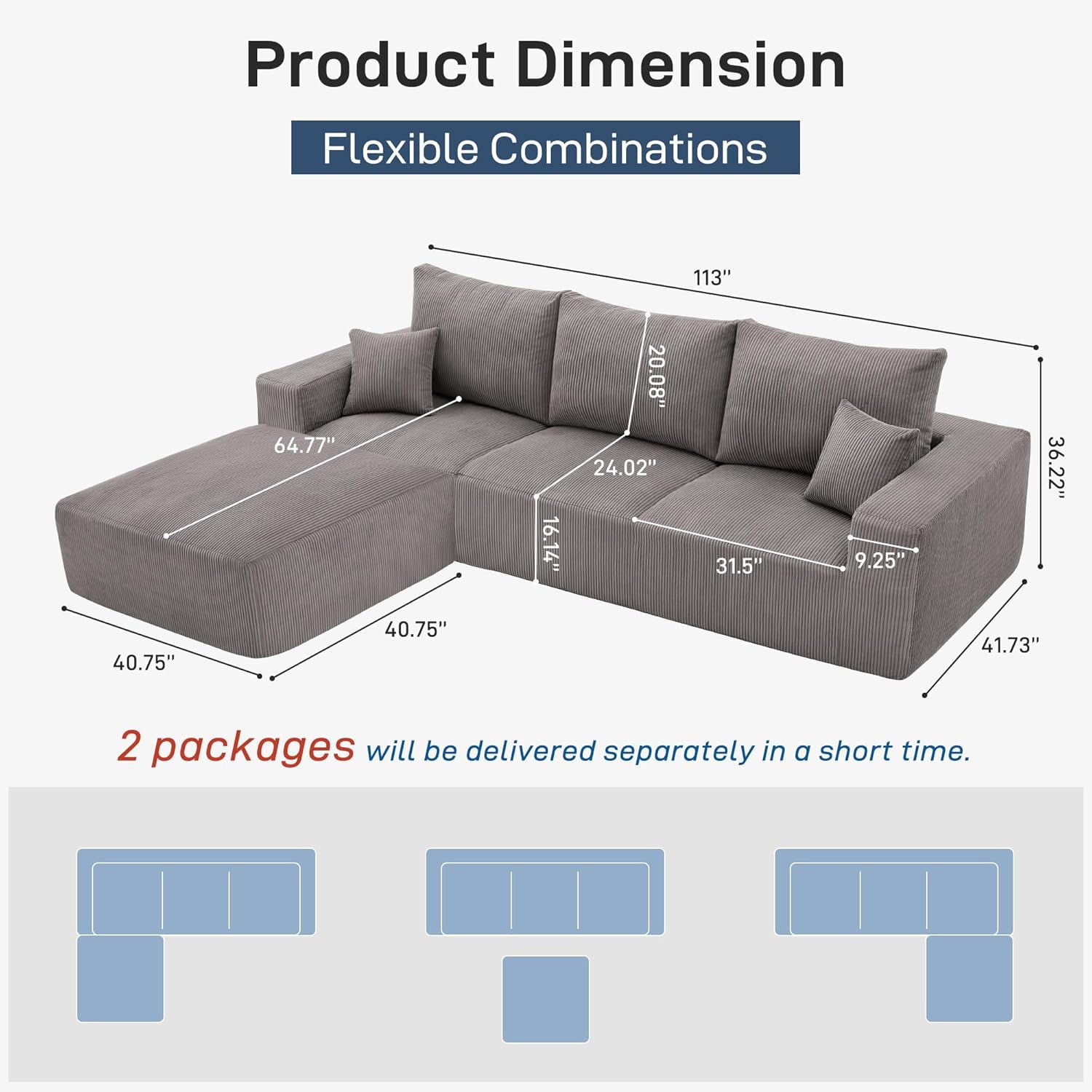 Modular Sectional Sofa With Ottoman, USB And Type C Charger, Petal Armrest Design - Best Buy Furniture