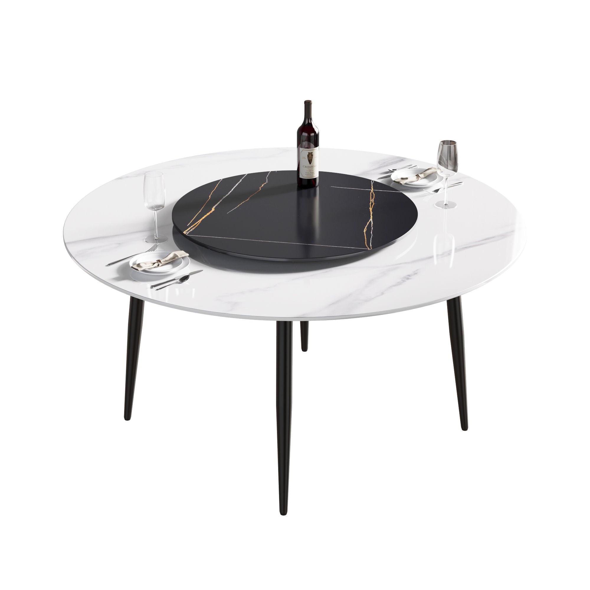 Modern Artificial Stone Round Dining Table, Can Accommodate 6 People Artificial Stone Turntable - Best Buy Furniture
