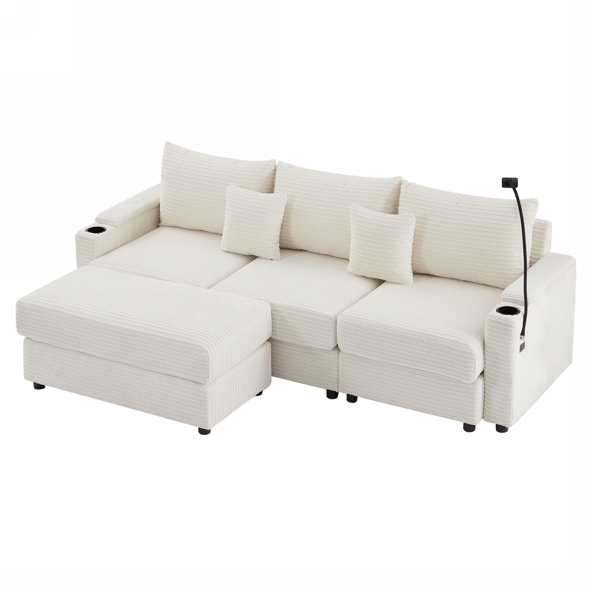 Modern Style Loveseat Sofa Sectional Sofa Couch With Storage Space, A Movable Ottoman, Two USB Ports, Two Cup Holders, A Phone Holder For Living Room - Best Buy Furniture