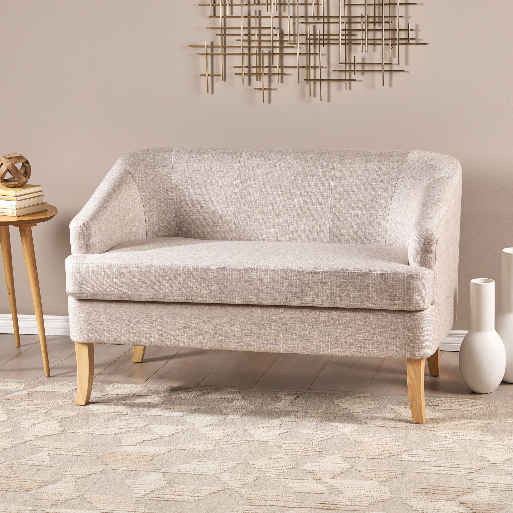 Mid Century Modern Loveseat With Polyester Upholstery And Birch Wood Frame - Beige - Best Buy Furniture