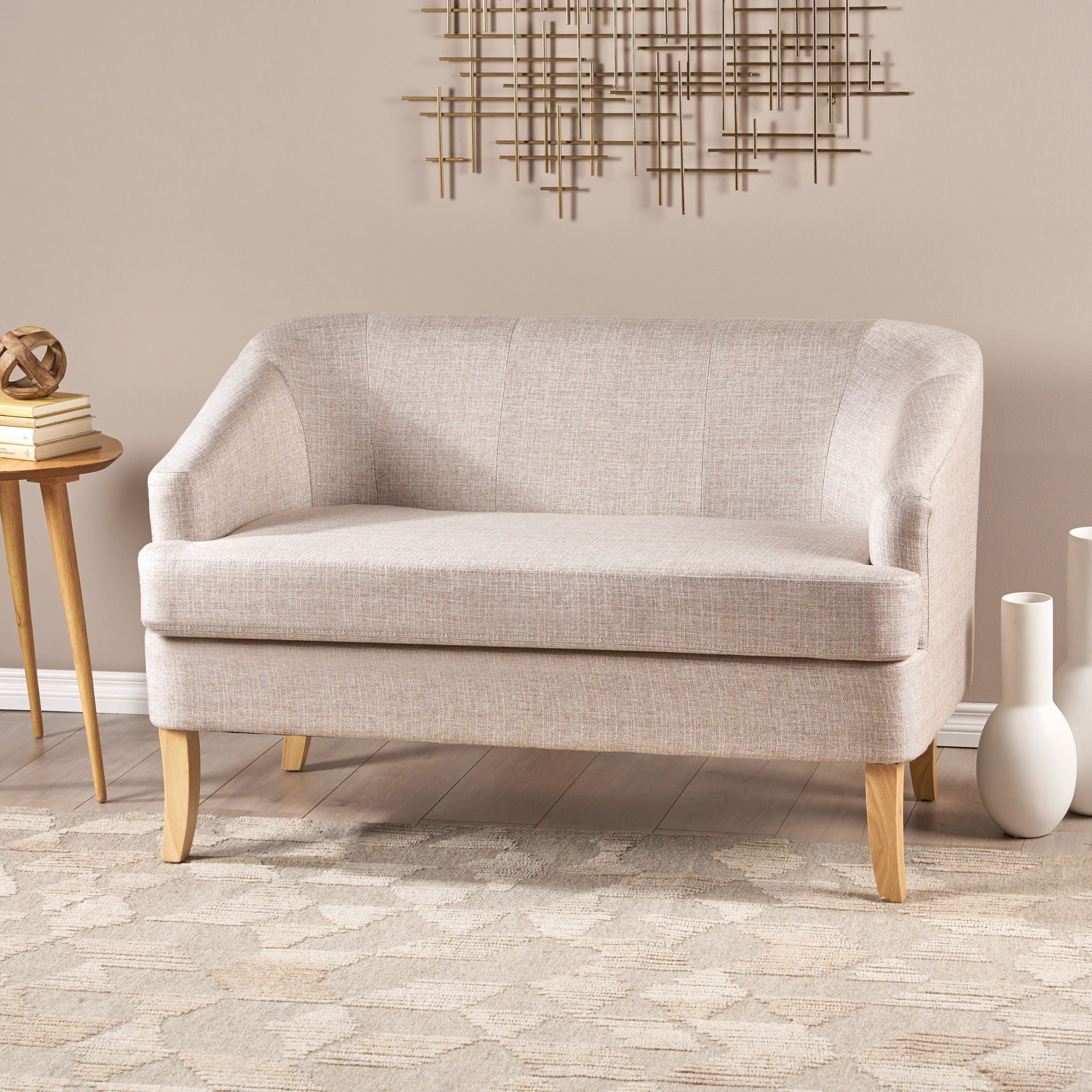 Mid Century Modern Loveseat With Polyester Upholstery And Birch Wood Frame - Beige - Best Buy Furniture