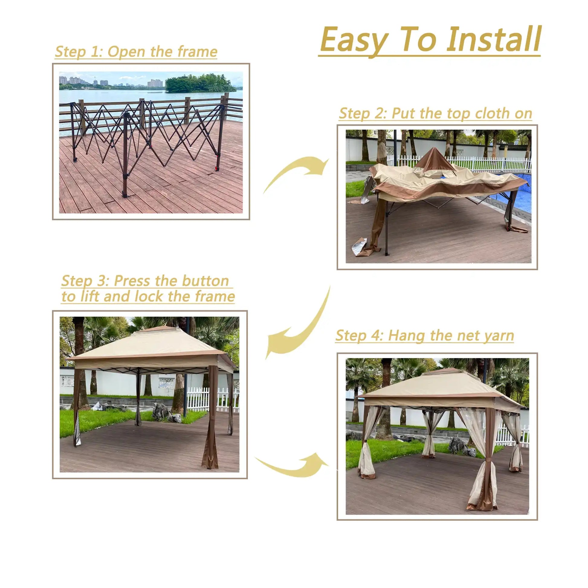 11x11 Ft Pop Up Gazebo Canopy with Removable Netting, Coffee - Best Buy Furniture