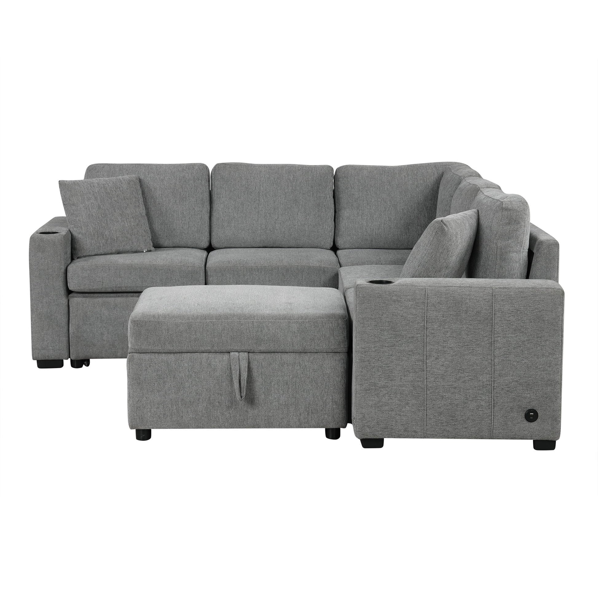 Sectional Sofa Convertible Pull-Out Sofa Bed With A Movable Storage Ottoman For Living Room - Best Buy Furniture