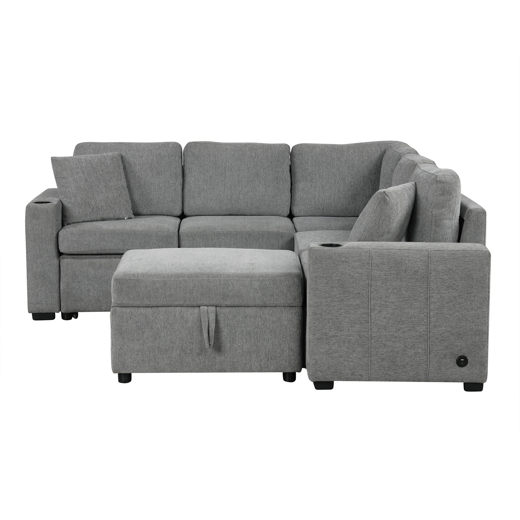 Sectional Sofa Convertible Pull-Out Sofa Bed With A Movable Storage Ottoman For Living Room - Best Buy Furniture
