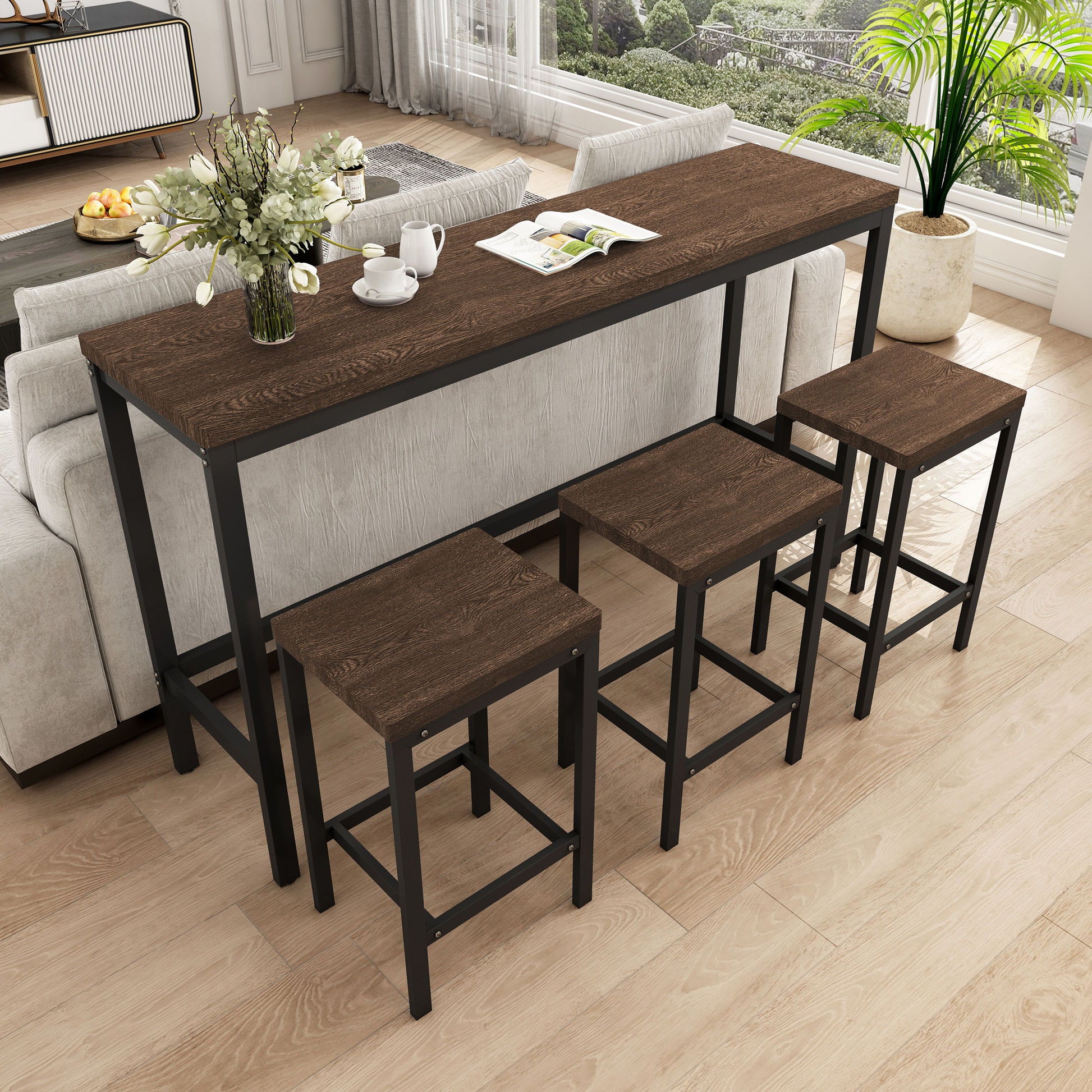 Modern Design Long Dining Table Set With 3 Stools - Best Buy Furniture
