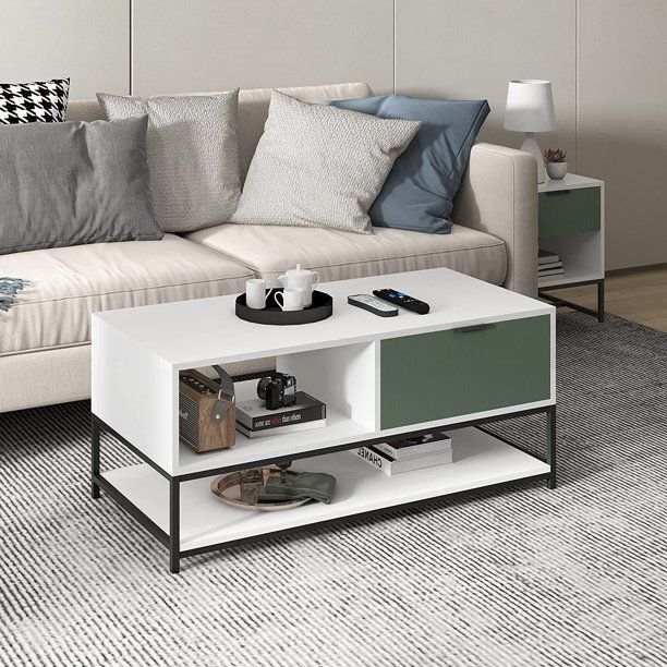 Watson - Wood Coffee Table Steel Frame With Shelves And Drawer - Best Buy Furniture