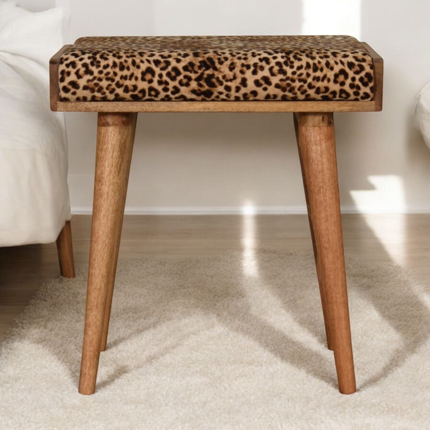 Leopard Velvet Tray Style Footstool - Brown Oak - Best Buy Furniture