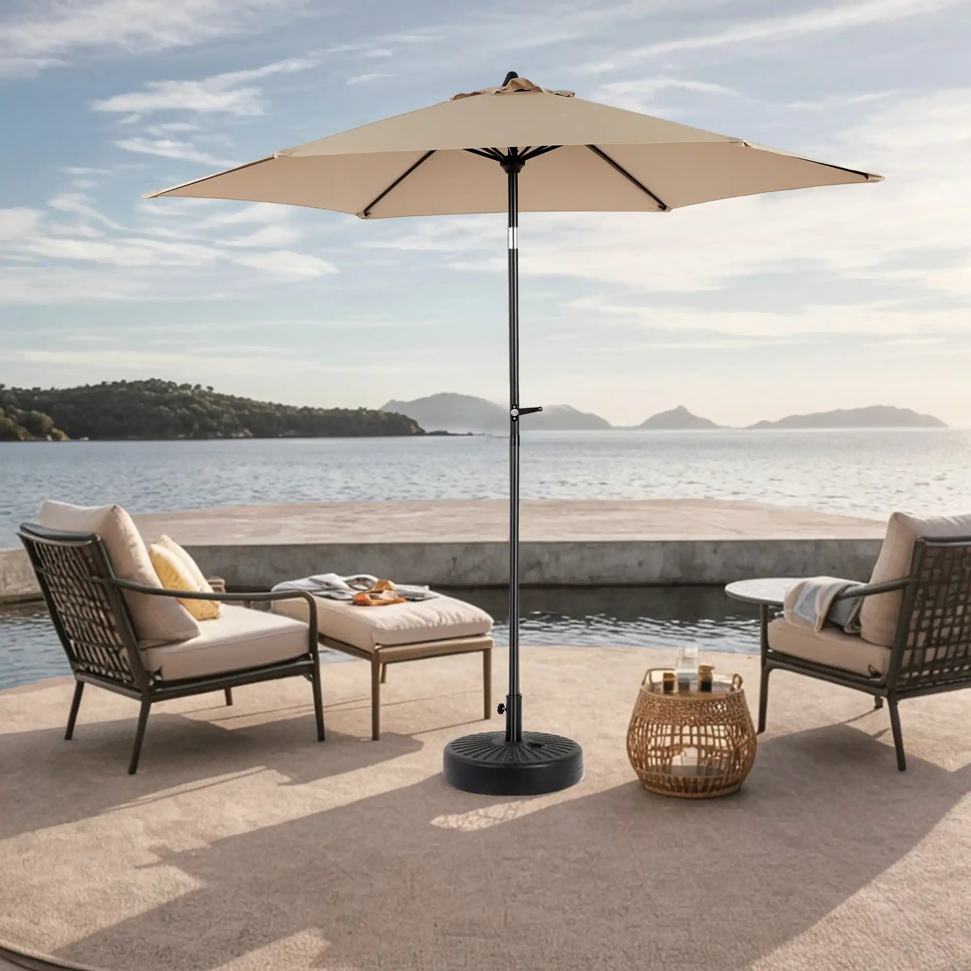9FT Khaki Outdoor Table Umbrella with Tilt and Crank - Best Buy Furniture