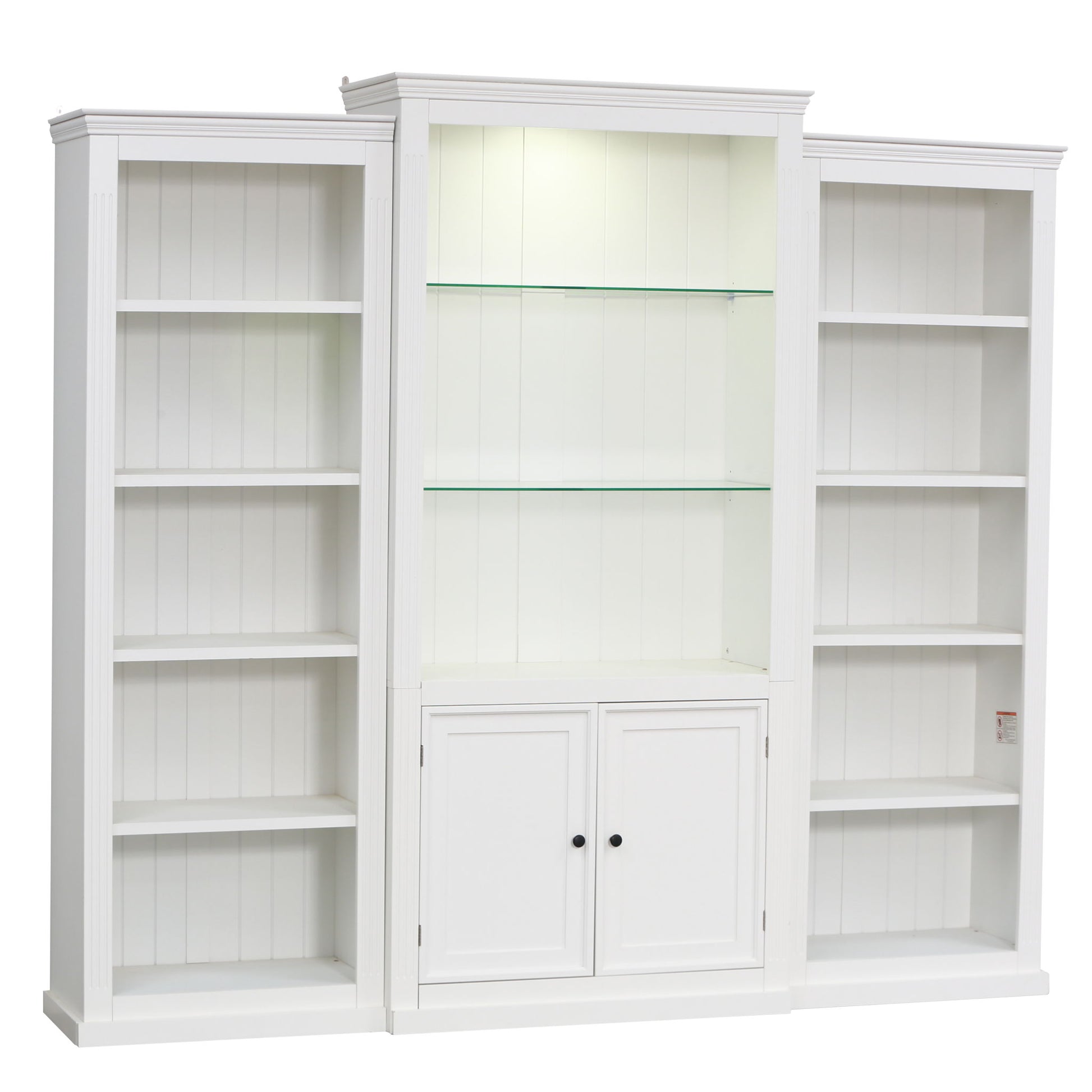 Retro Style 3 Piece Bookcase Display Cabinet With Adjustable LED Lighting, Tempered Glass Shelves - White - Best Buy Furniture