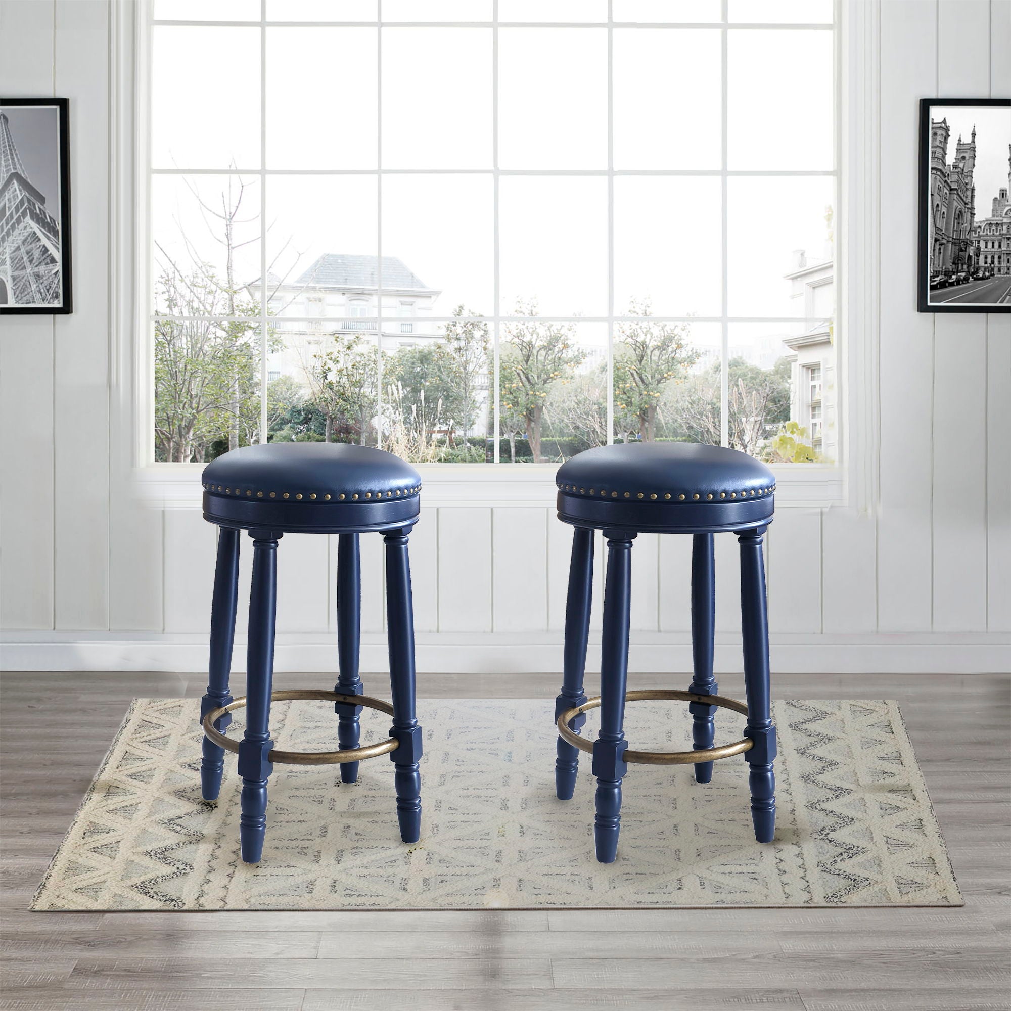 360° Swivel Wooden Barstools With Upholstered Seat, Counter Height (Set of 2) - Best Buy Furniture