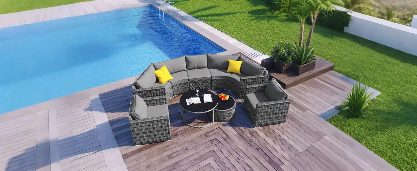 GO 9-Pieces Outdoor Half-moon Patio Sofa Set, Round Sofa Set, Modern Style Sofa, Gray Wicker - Best Buy Furniture