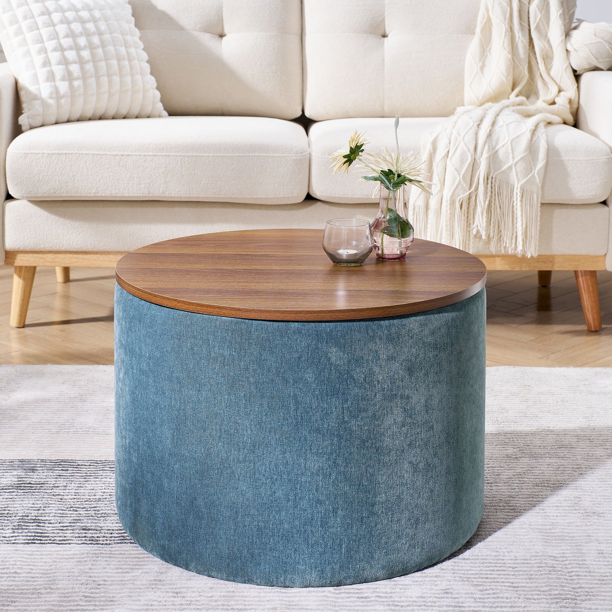 Classic 2 Piece Round Storage Ottoman Set With Drum Shaped Stool - Best Buy Furniture