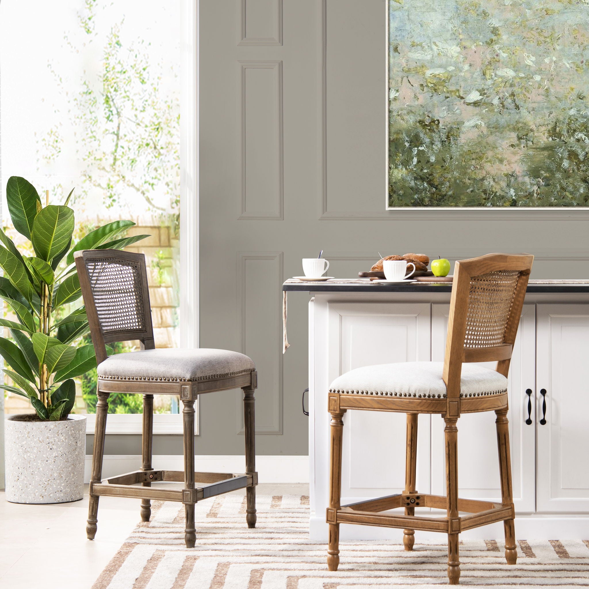 Triomphe - Rattan Wicker High Back Armless Counter Bar Stool - Best Buy Furniture
