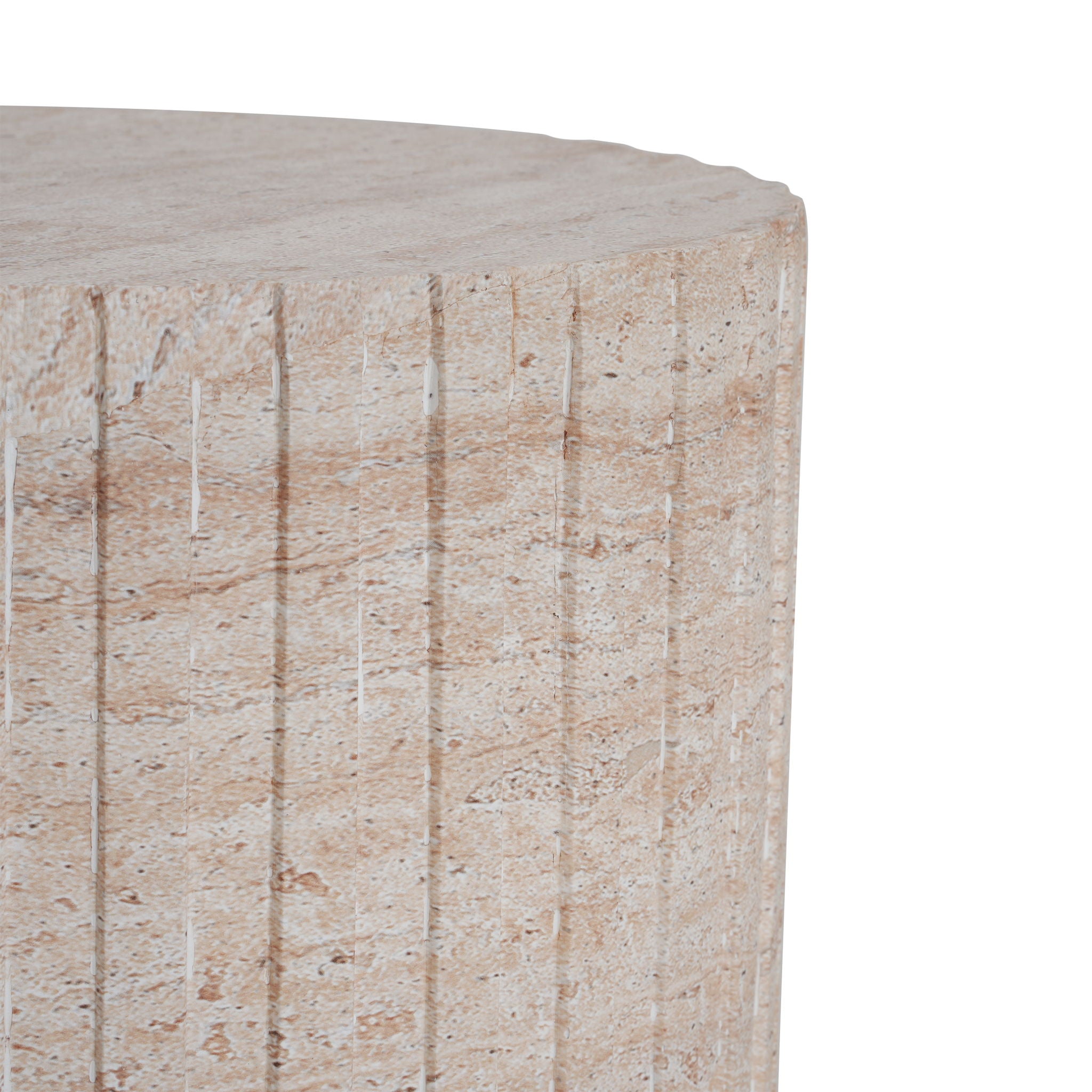 Elegant Outdoor / Indoor Lightweight Concrete Side Table With Travertine - Beige - Best Buy Furniture