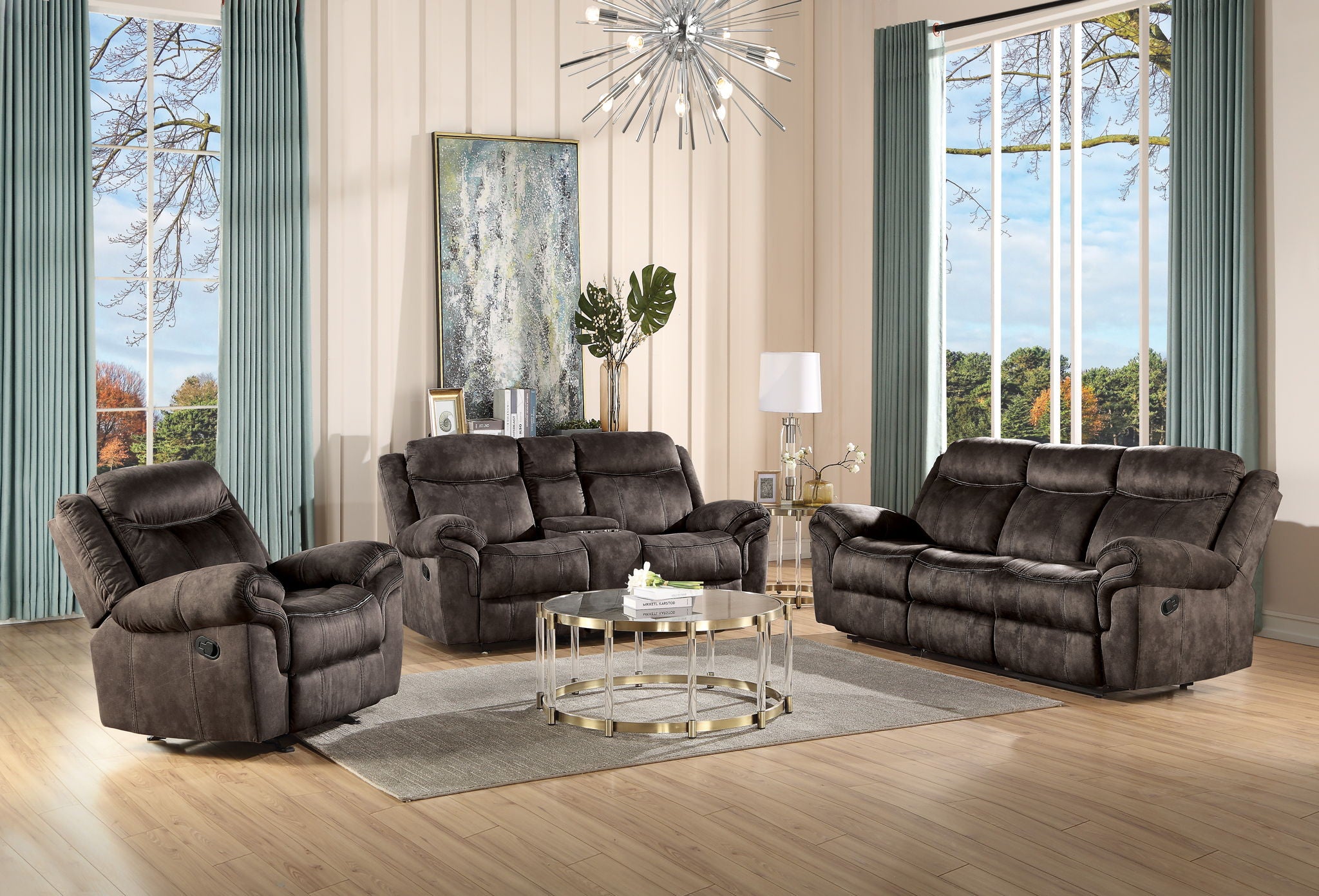 Zubaida - Two Tone Velvet 3 Piece Recliner Living Room Set - Best Buy Furniture