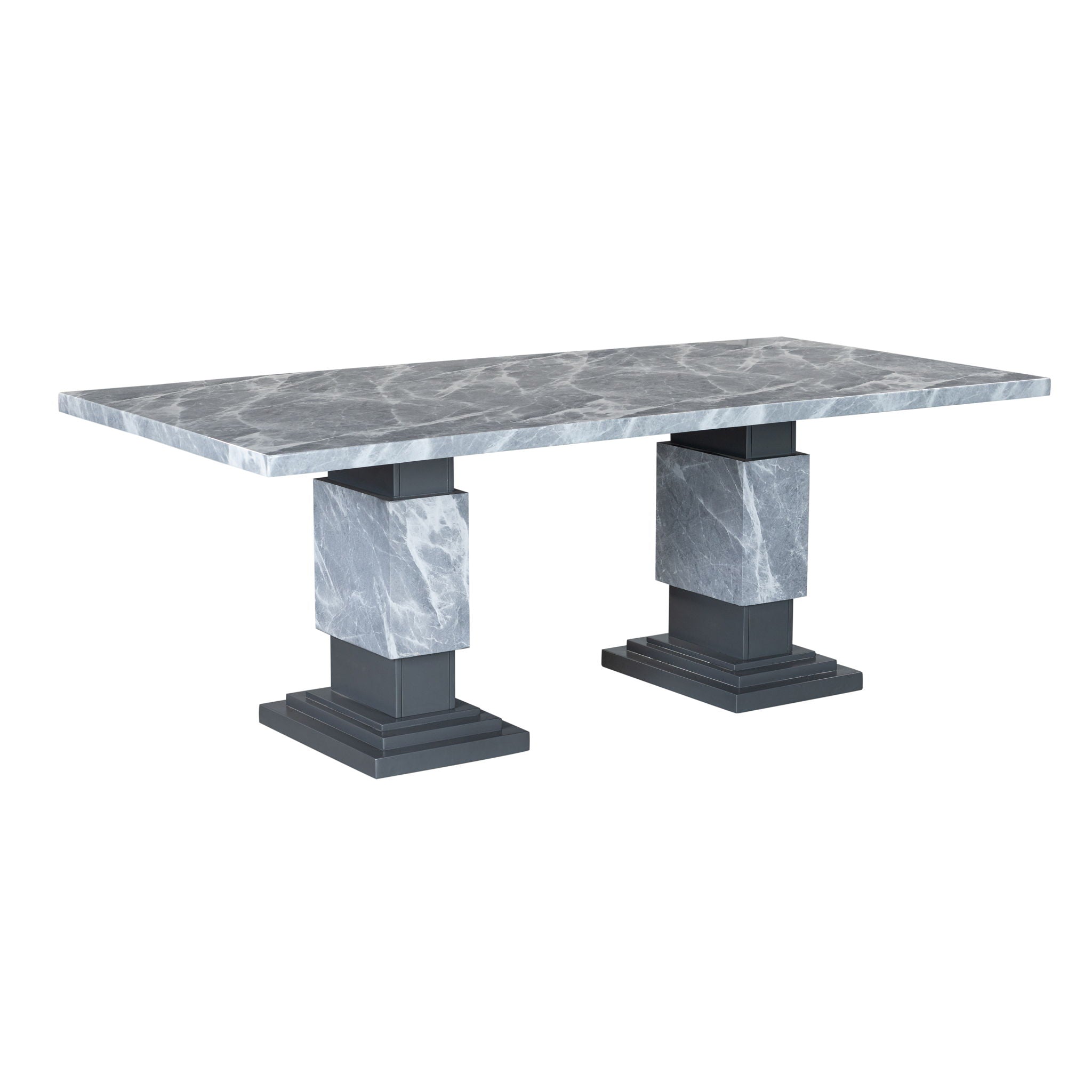 Michelle - Dining Table With Double Pedestal Marble Detailing - Gray - Best Buy Furniture