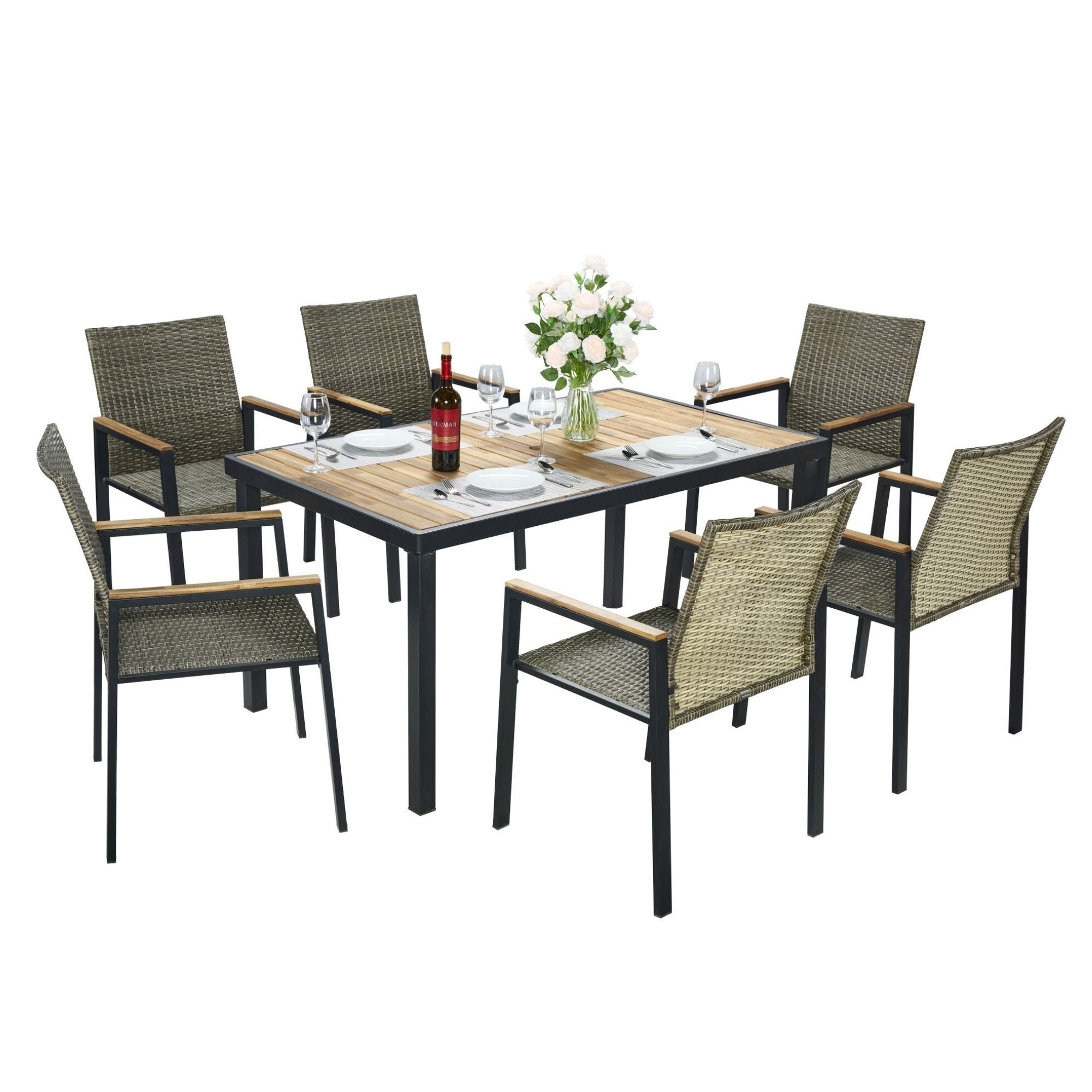 All Weather 7 Piece Patio Dining Table Set With Umbrella Hole - Brown / Gray - Best Buy Furniture