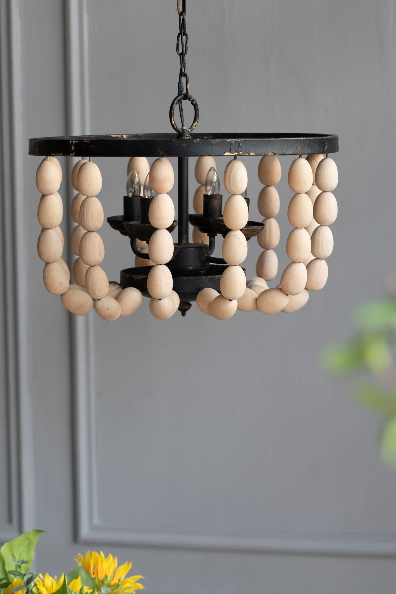 4 Light Wood Chandelier, Hanging Light Fixture With Adjustable Chain For Kitchen, Bulb Not Included - Cream - Best Buy Furniture