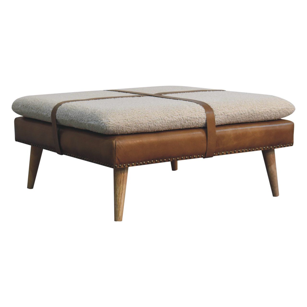Buffalo - Large Square Hide Leather Footstool - Brown - Best Buy Furniture