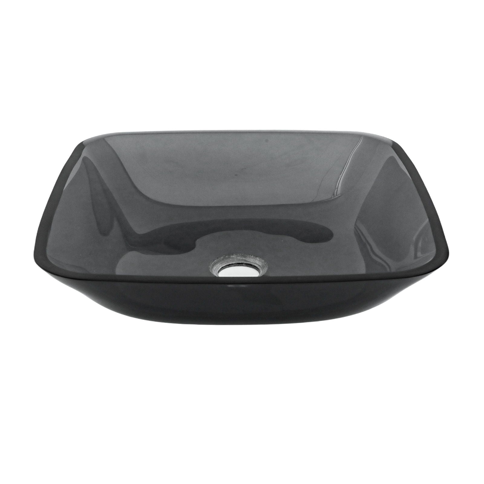 Square Vessel Sink For Bathroom, Above Counter Design With Pop Up Drain, Smooth Rounded Edges - Grey