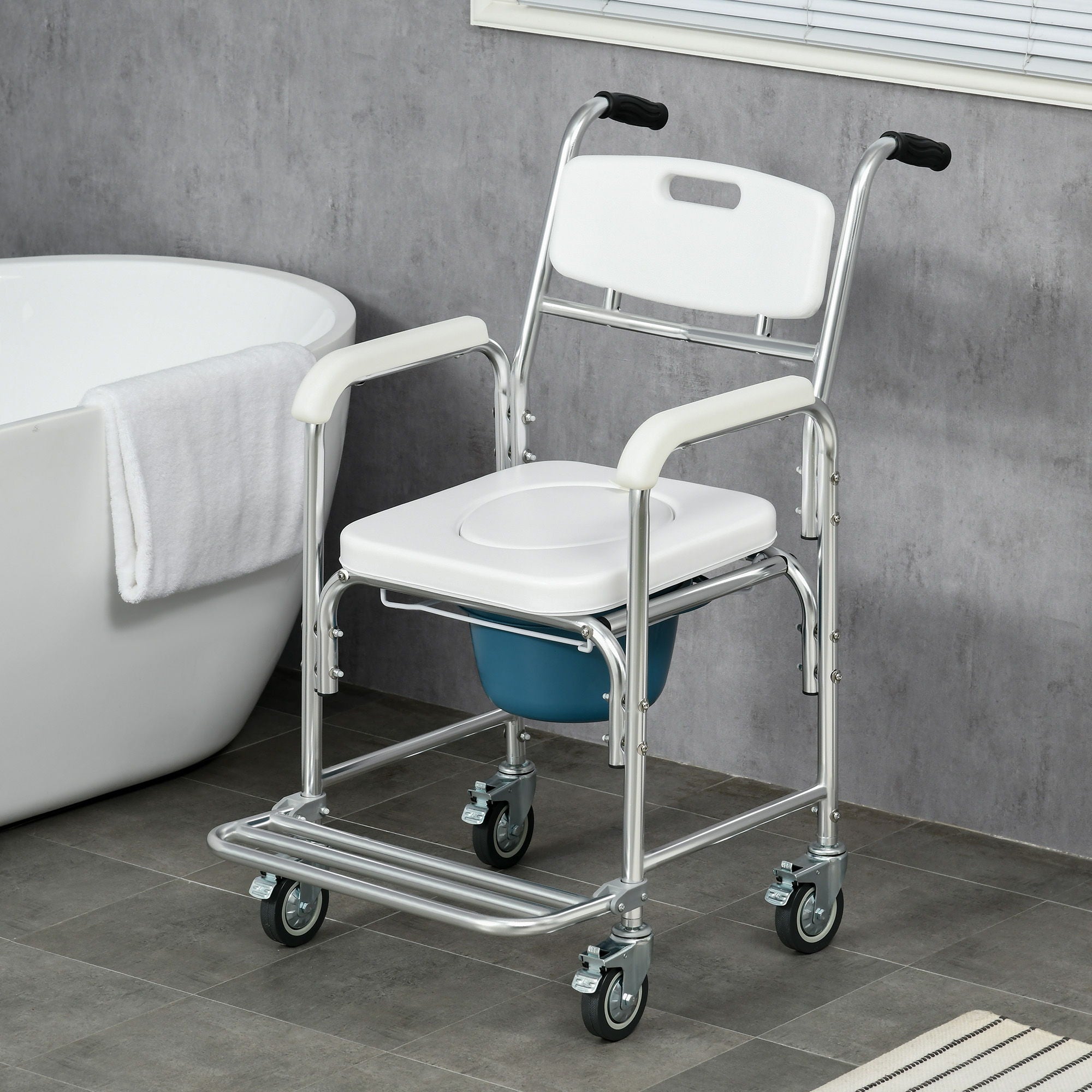 Homcom - Shower Commode Wheelchair, Padded Seat, 330 Lbs - White - Best Buy Furniture