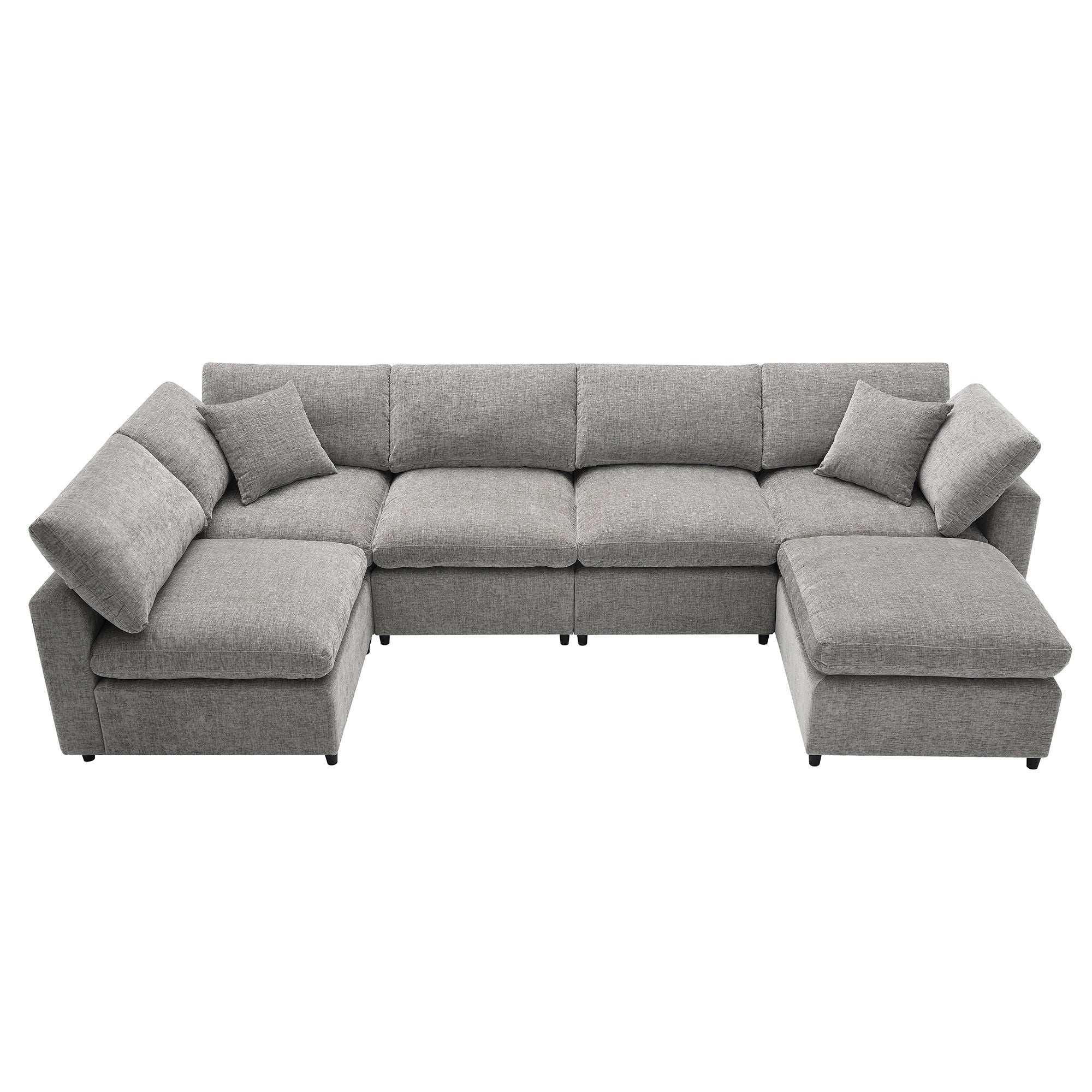 Modern Modular Cloud Sofa Bed, 6 Seat Chenille Sectional Couch Set With Ottoman, Free Combination, Convertible U Shaped Sleeper Sofa For Living Room - Best Buy Furniture