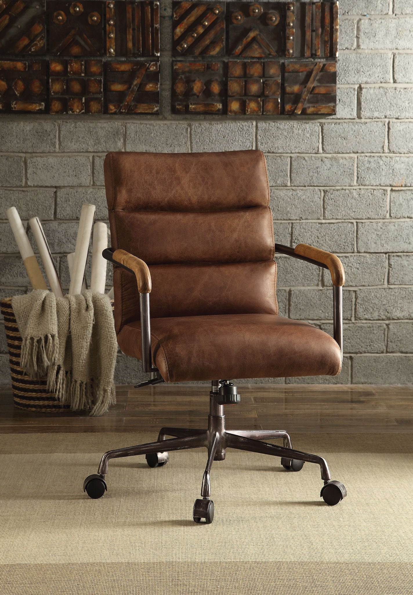 Harith - Retro Top Grain Leather Office Chair - Best Buy Furniture