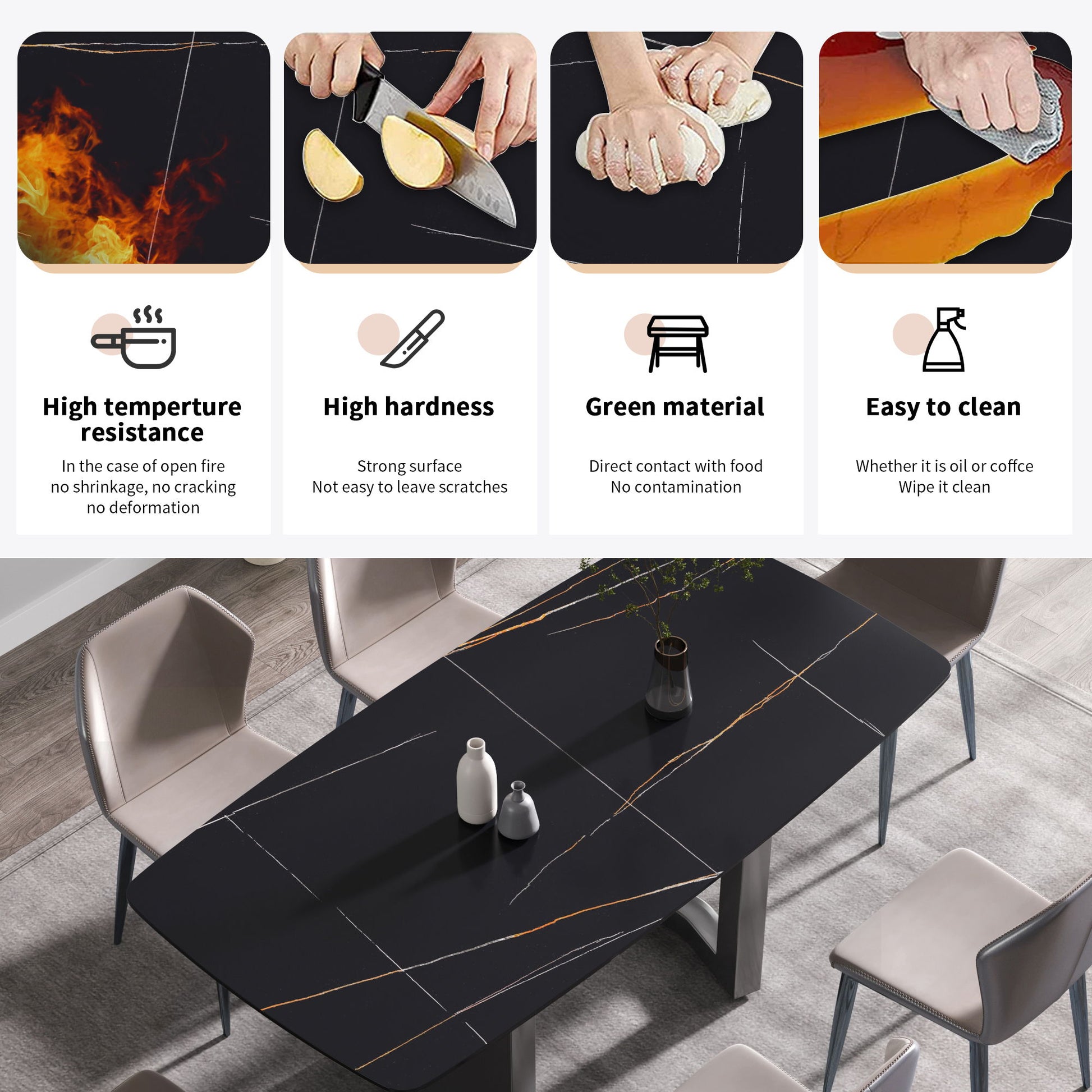 Modern Artificial Stone Dining Table, Can Accommodate 6-8 People - Black - Best Buy Furniture