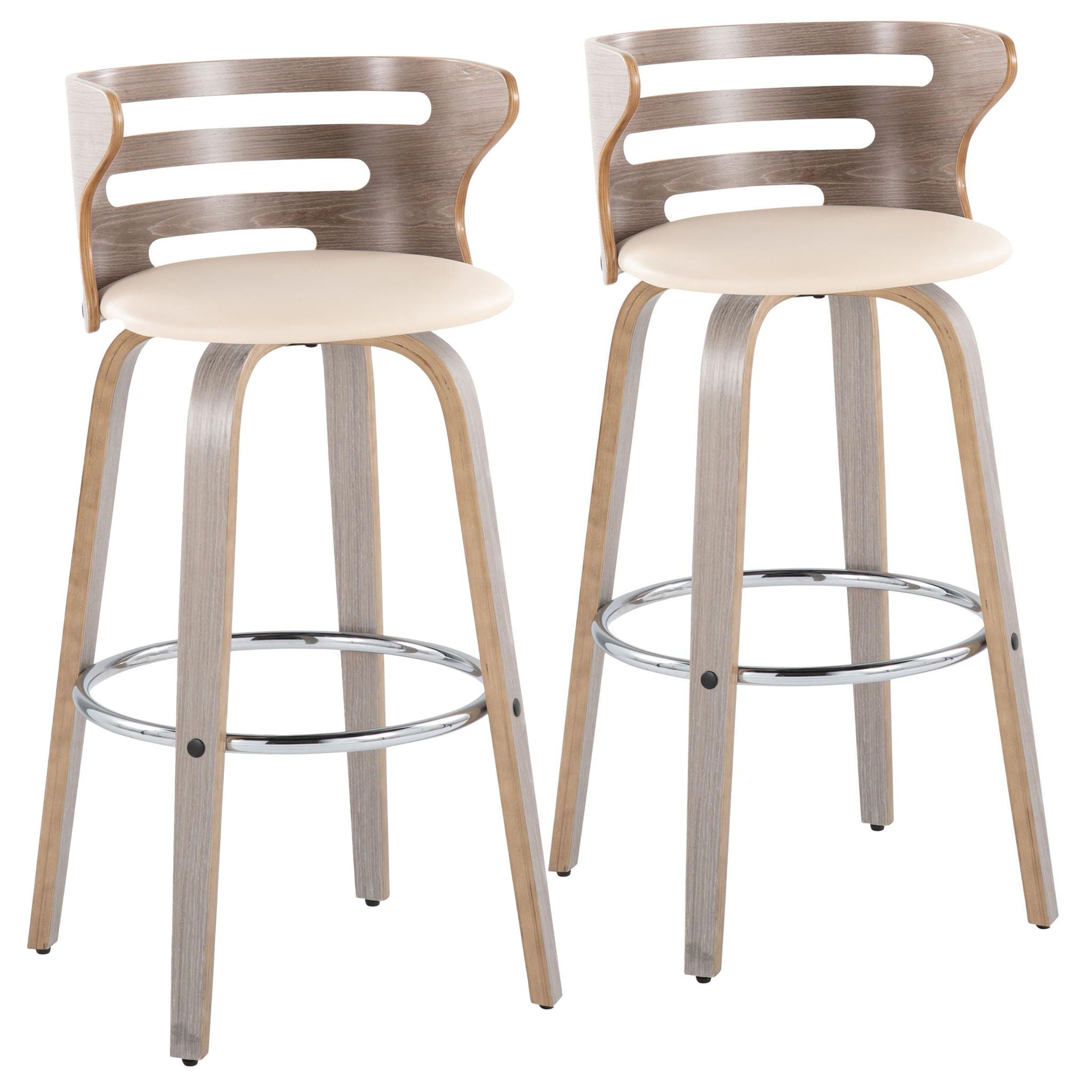 Cosini - Mid Century Modern Fixed Height, Barstool With Swivel With Round Footrest (Set of 2) - Best Buy Furniture