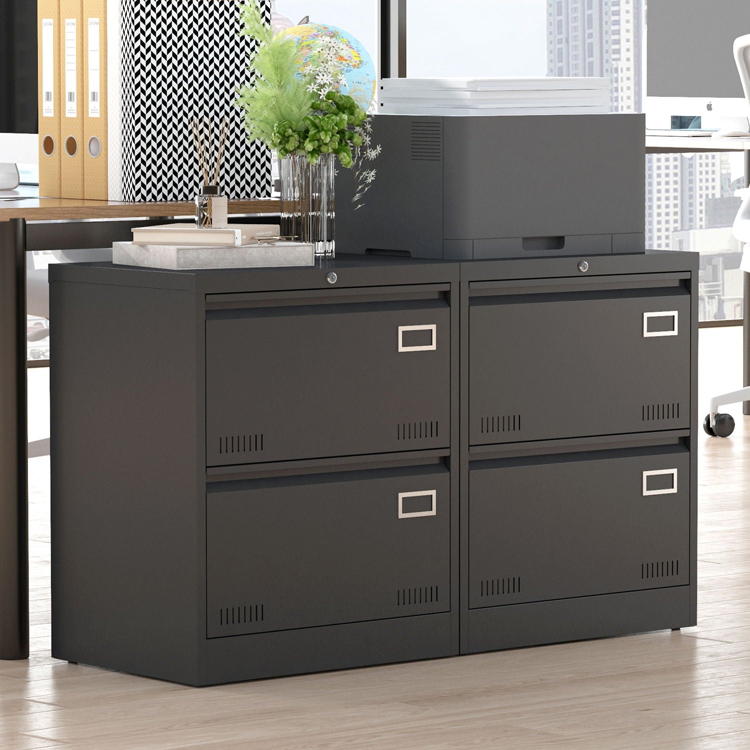 2 Drawer Metal Lateral File Cabinet With Lock, Office Vertical Files Cabinet For Home Office, Locking Metal File Cabinet - Black - Best Buy Furniture