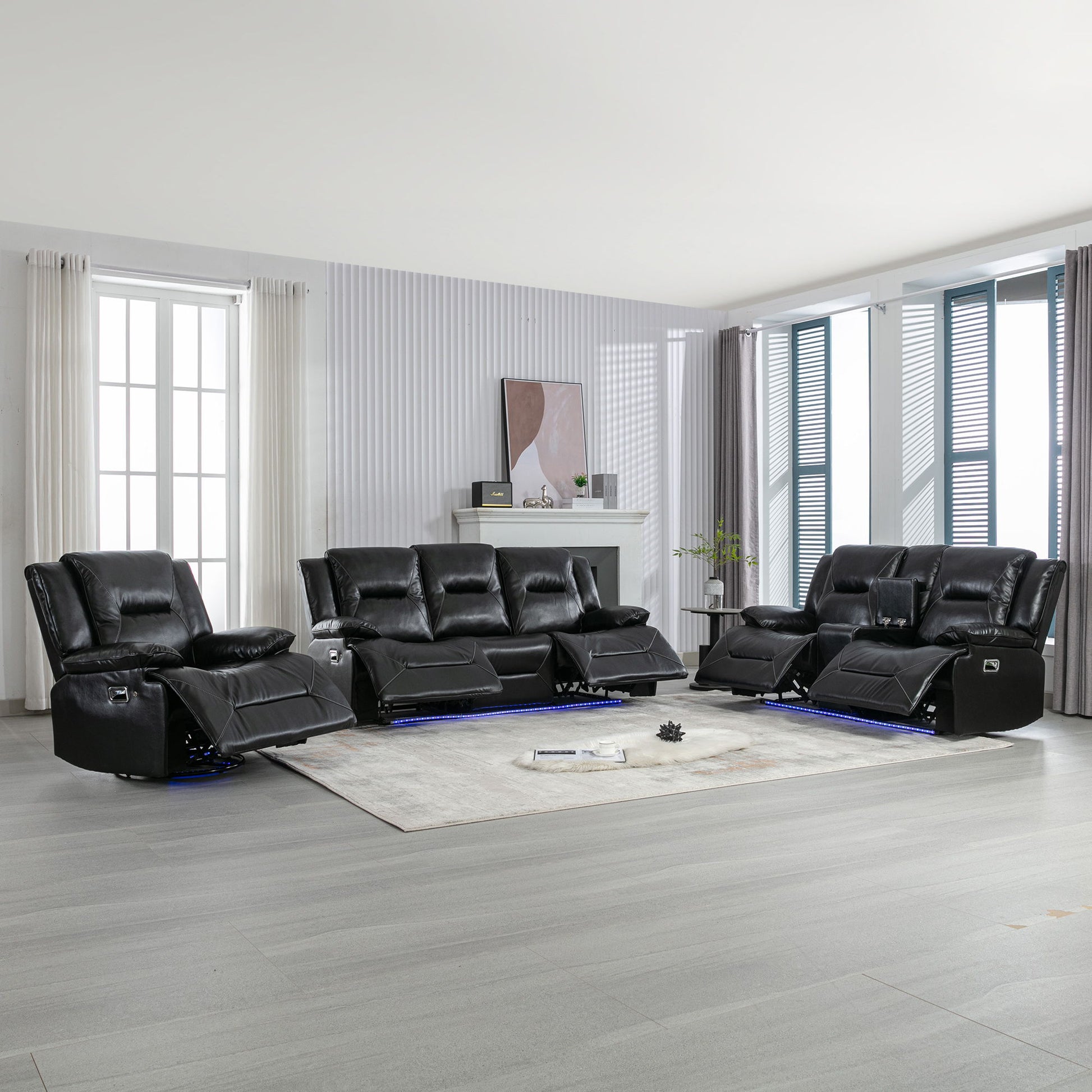 Home Theater Recliner Set Manual Recliner Chair With A LED Light Strip Two Built-In Cup Holders For Living Room - Best Buy Furniture